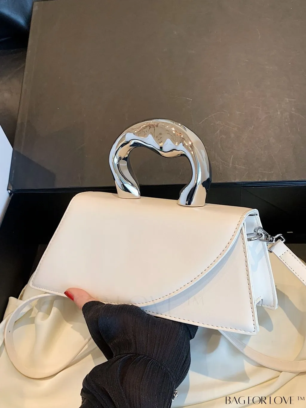 BagForLove - Elegant Metal Handled Medium Flap Baguette