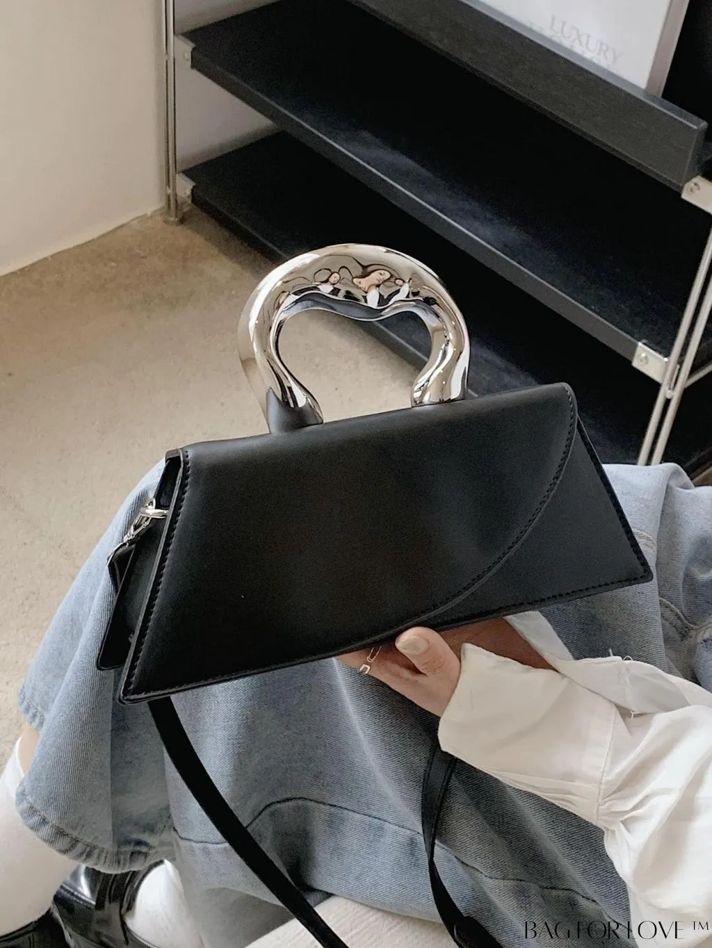 BagForLove - Elegant Metal Handled Medium Flap Baguette