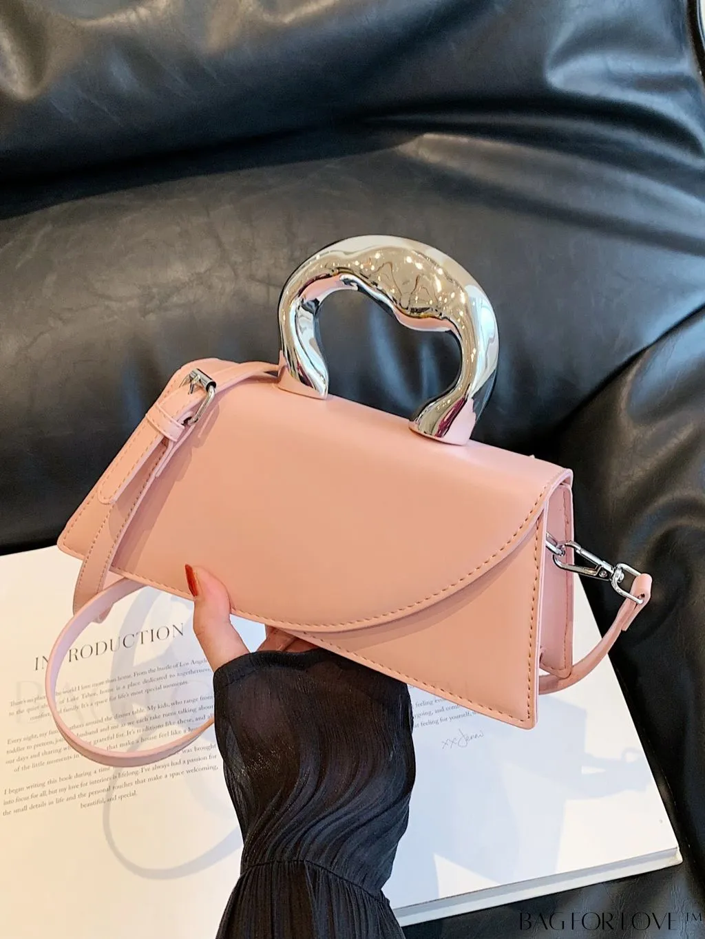 BagForLove - Elegant Metal Handled Medium Flap Baguette