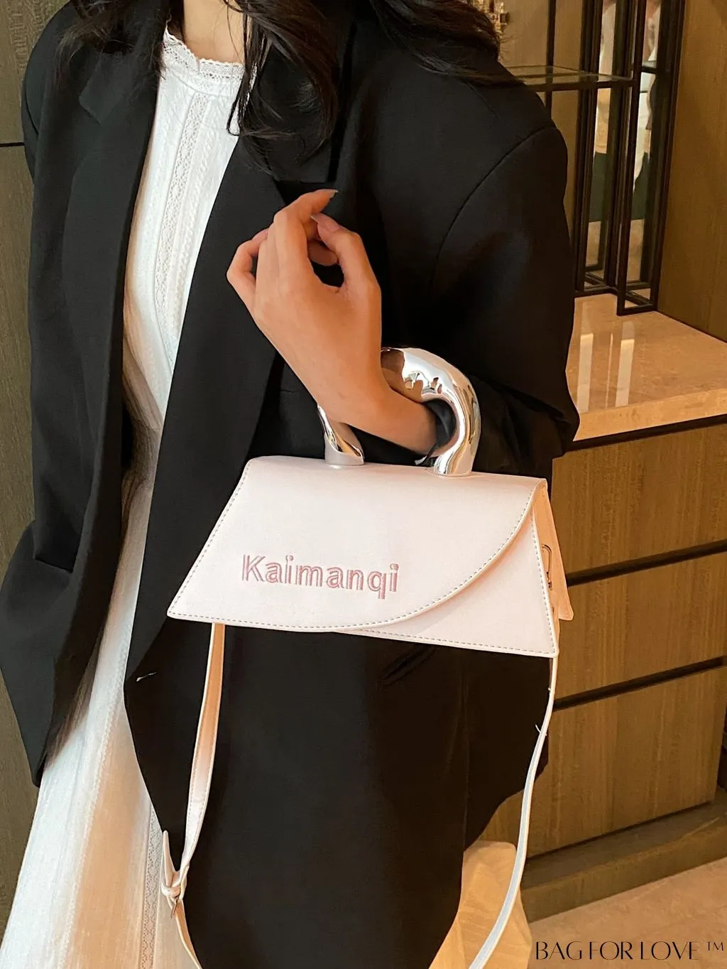 BagForLove - Elegant Metal Handled Medium Flap Baguette