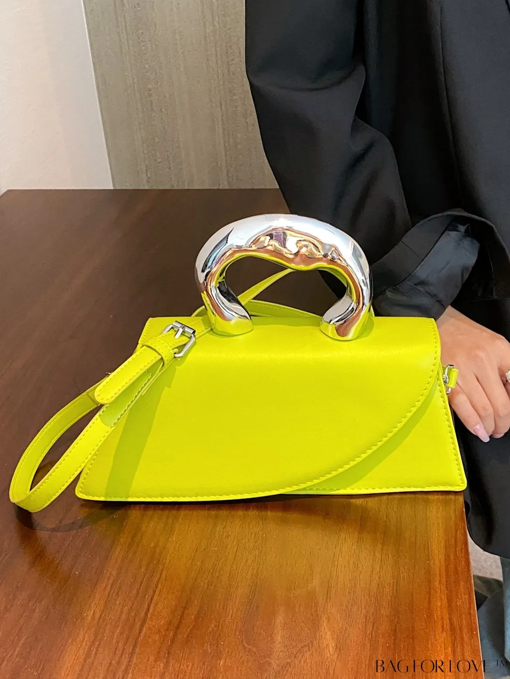 BagForLove - Elegant Metal Handled Medium Flap Baguette