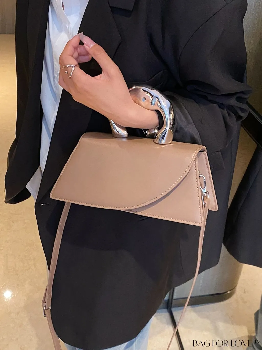BagForLove - Elegant Metal Handled Medium Flap Baguette