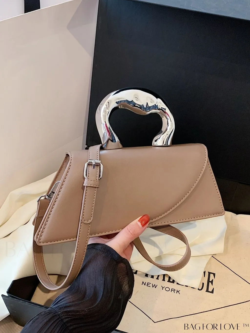 BagForLove - Elegant Metal Handled Medium Flap Baguette