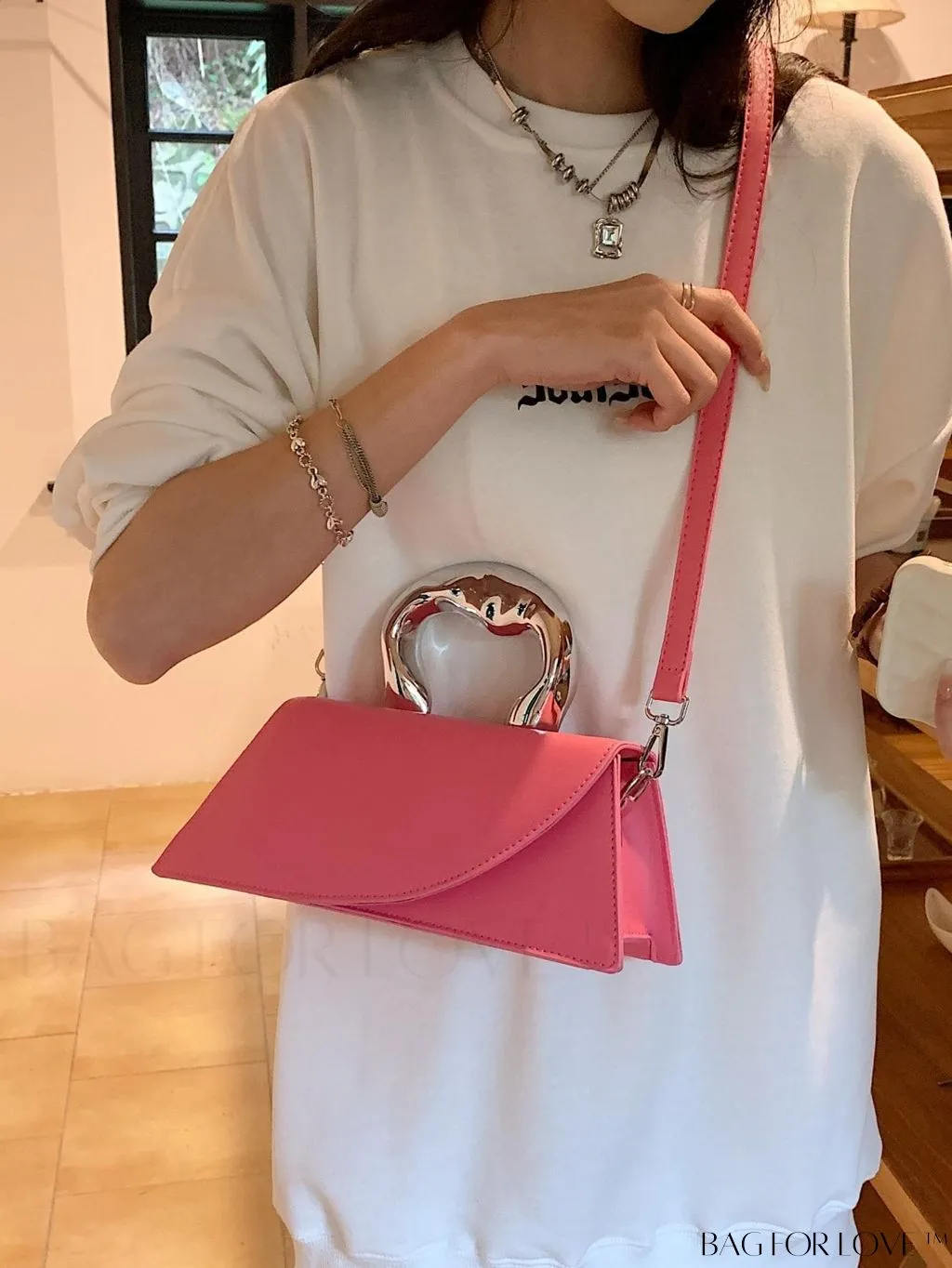 BagForLove - Elegant Metal Handled Medium Flap Baguette