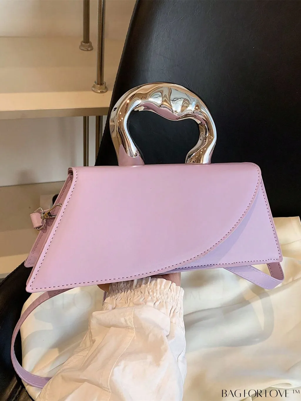 BagForLove - Elegant Metal Handled Medium Flap Baguette