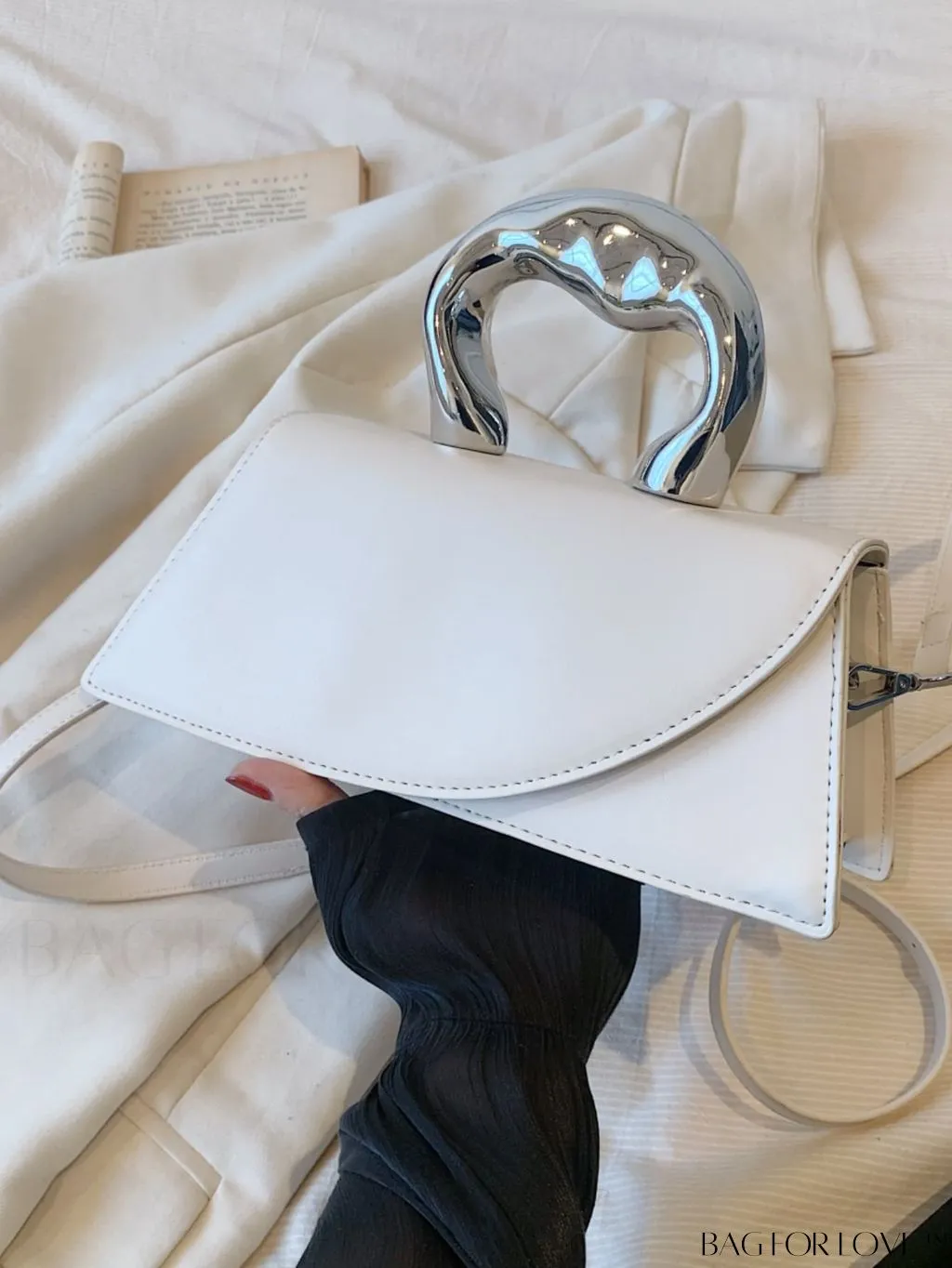 BagForLove - Elegant Metal Handled Medium Flap Baguette