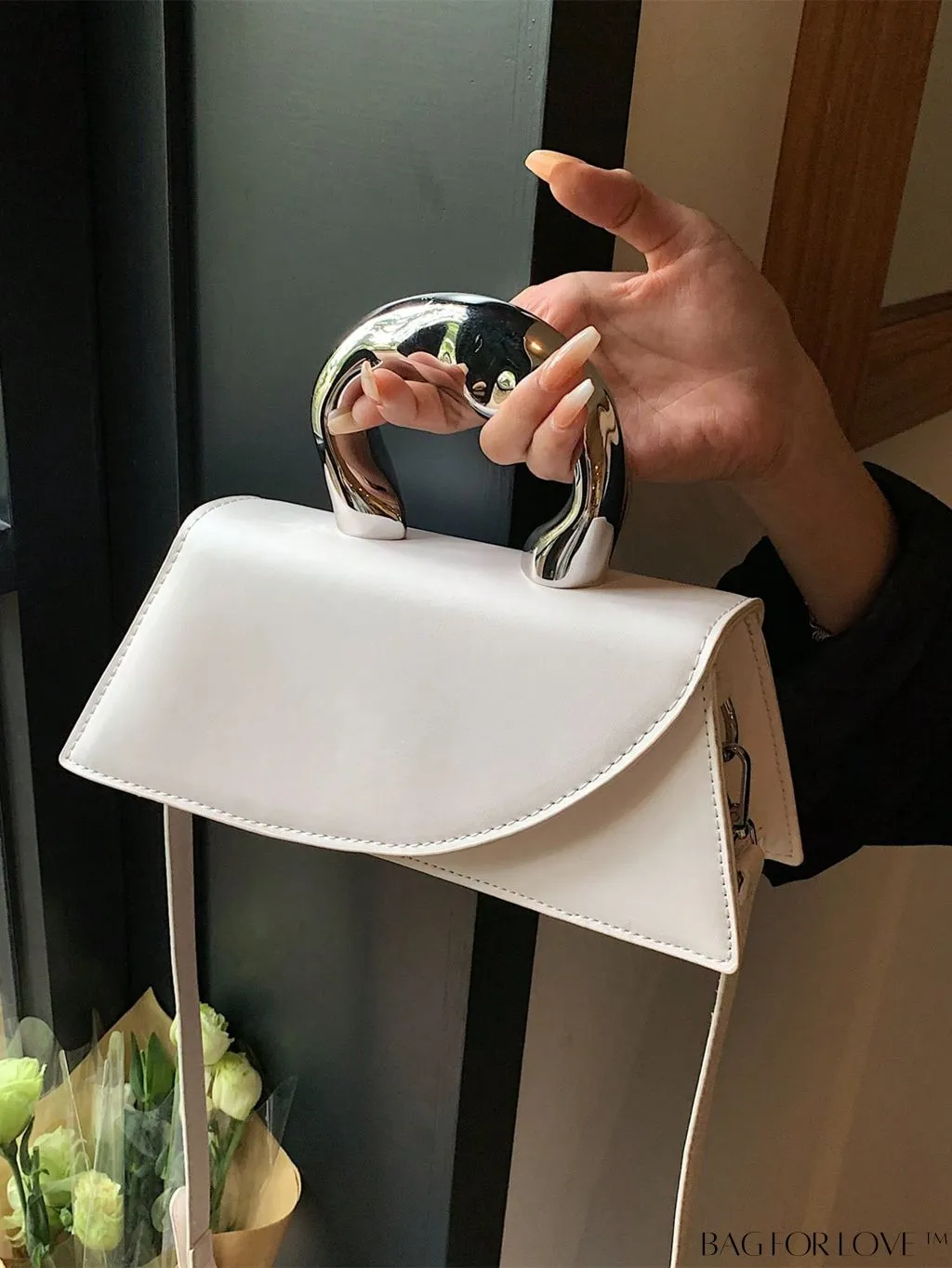 BagForLove - Elegant Metal Handled Medium Flap Baguette