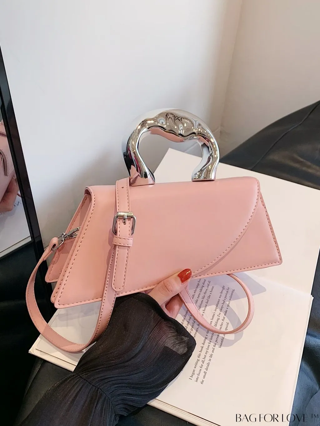 BagForLove - Elegant Metal Handled Medium Flap Baguette