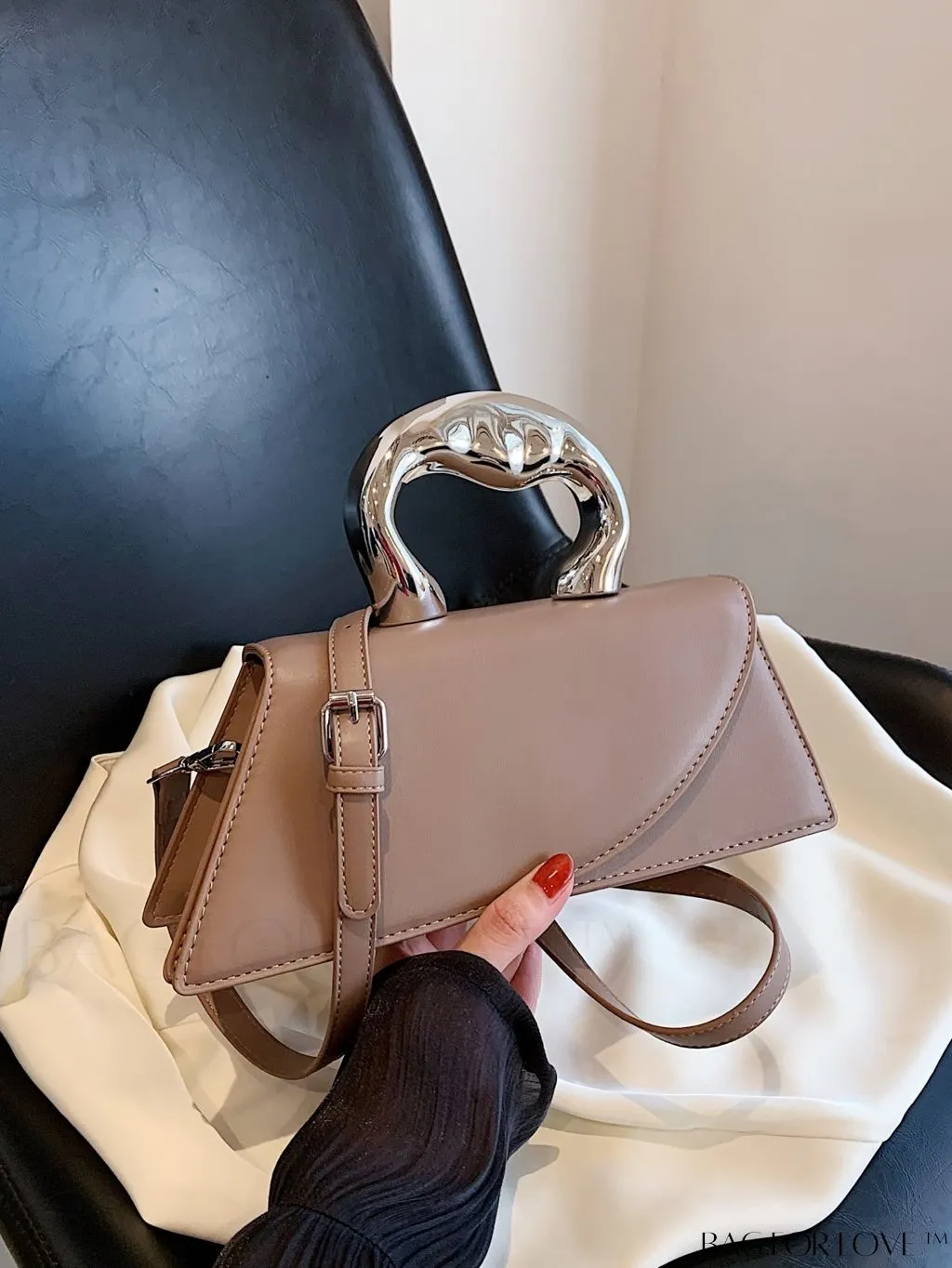 BagForLove - Elegant Metal Handled Medium Flap Baguette