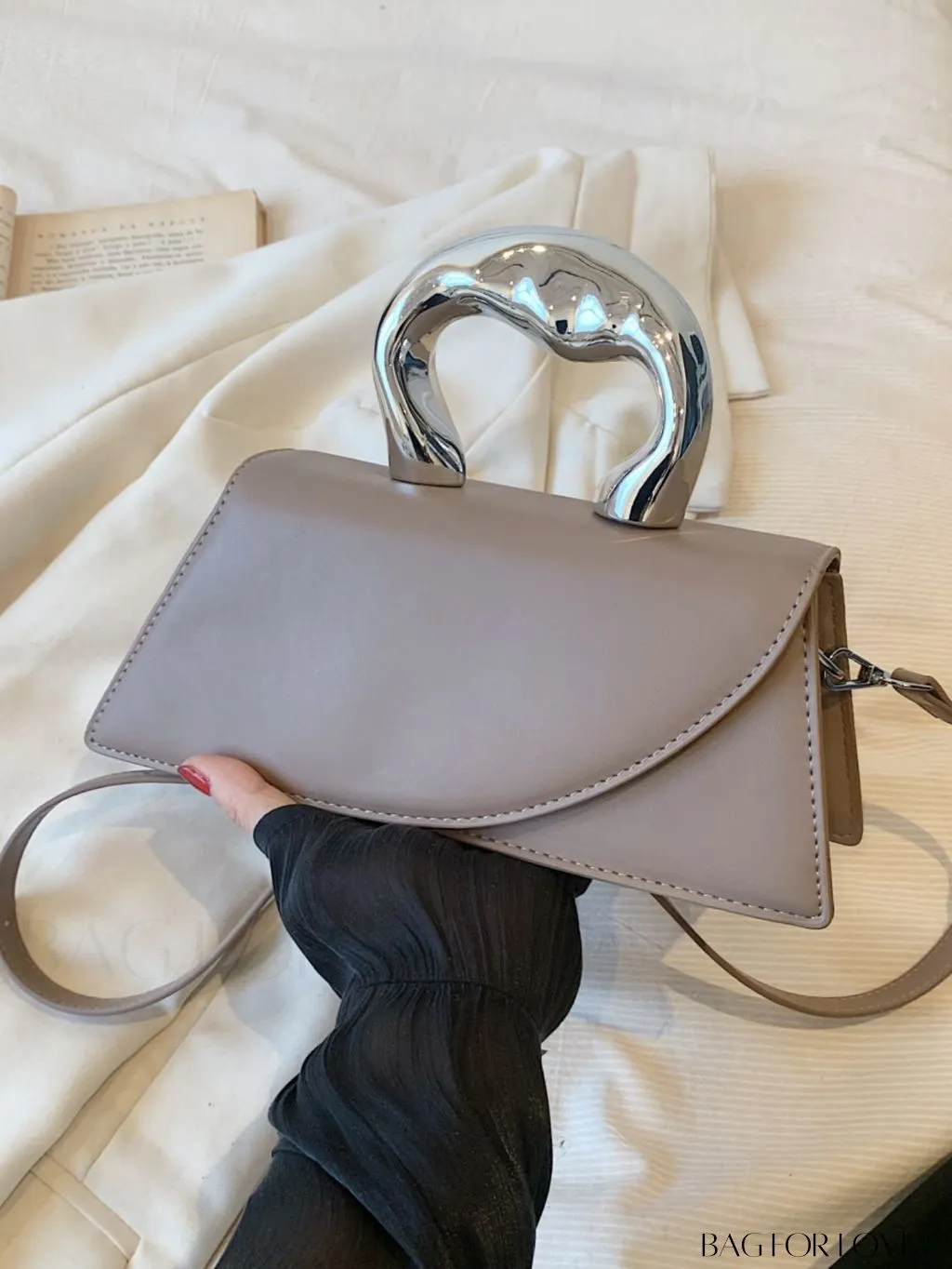 BagForLove - Elegant Metal Handled Medium Flap Baguette