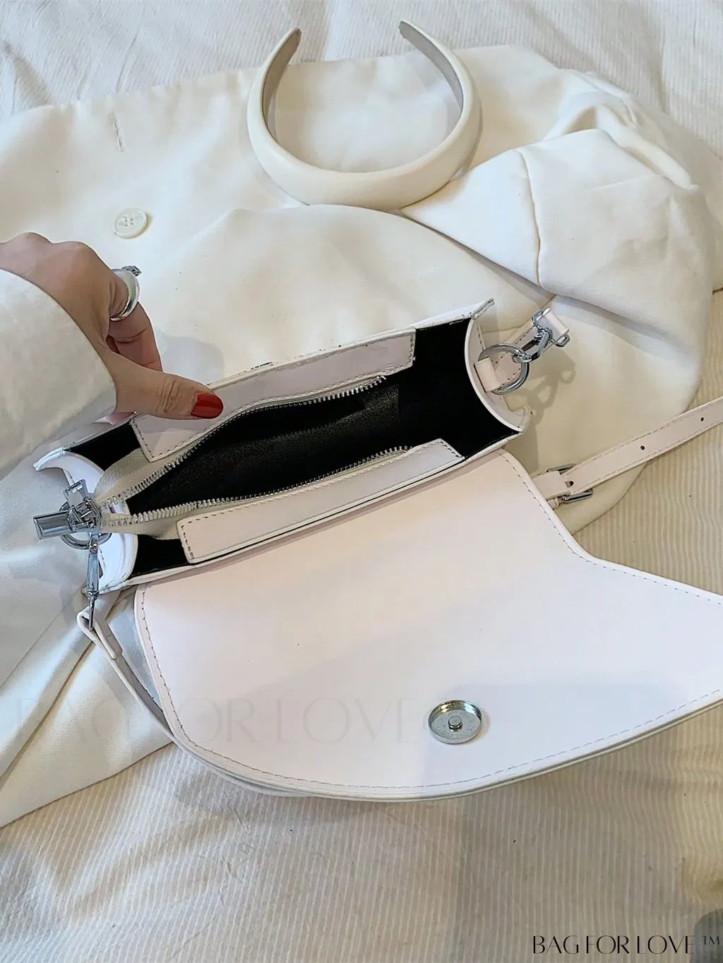 BagForLove - Elegant Metal Handled Medium Flap Baguette