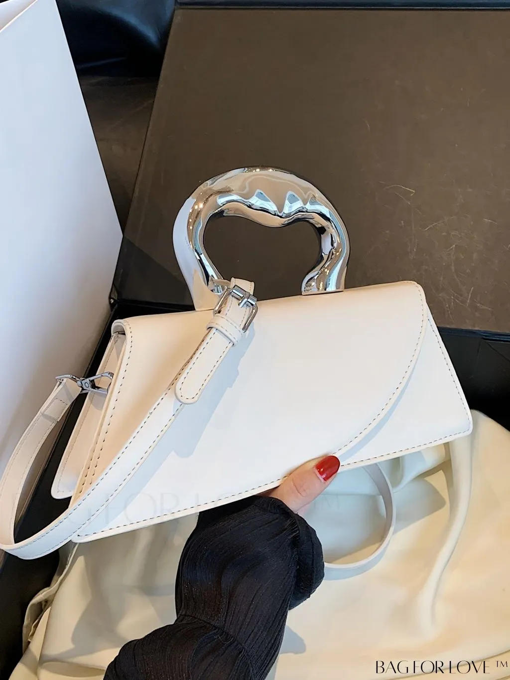 BagForLove - Elegant Metal Handled Medium Flap Baguette
