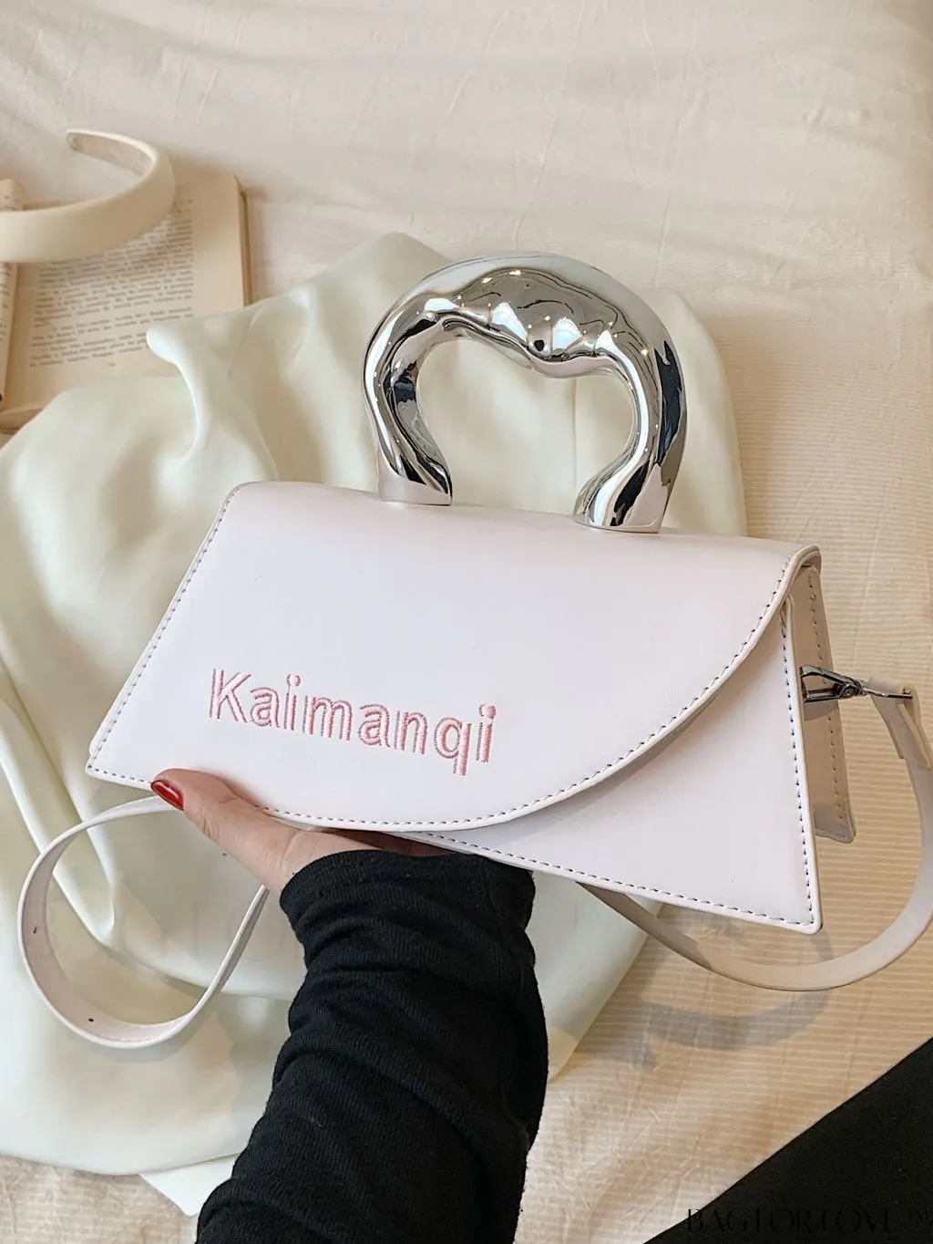 BagForLove - Elegant Metal Handled Medium Flap Baguette