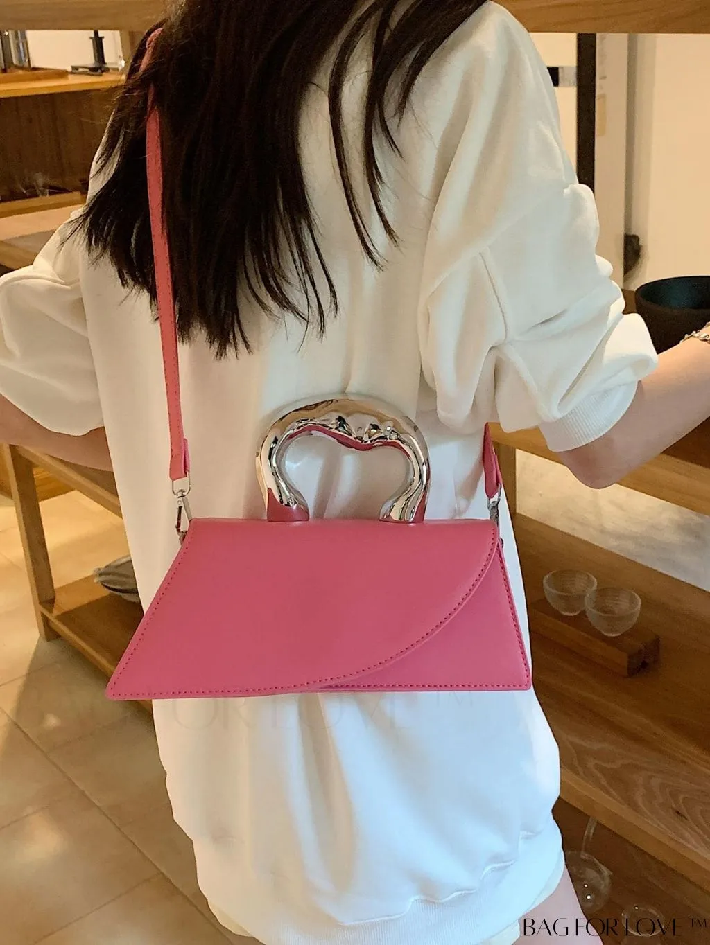 BagForLove - Elegant Metal Handled Medium Flap Baguette