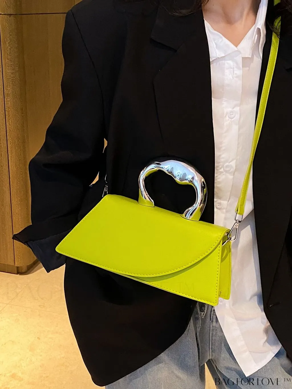 BagForLove - Elegant Metal Handled Medium Flap Baguette
