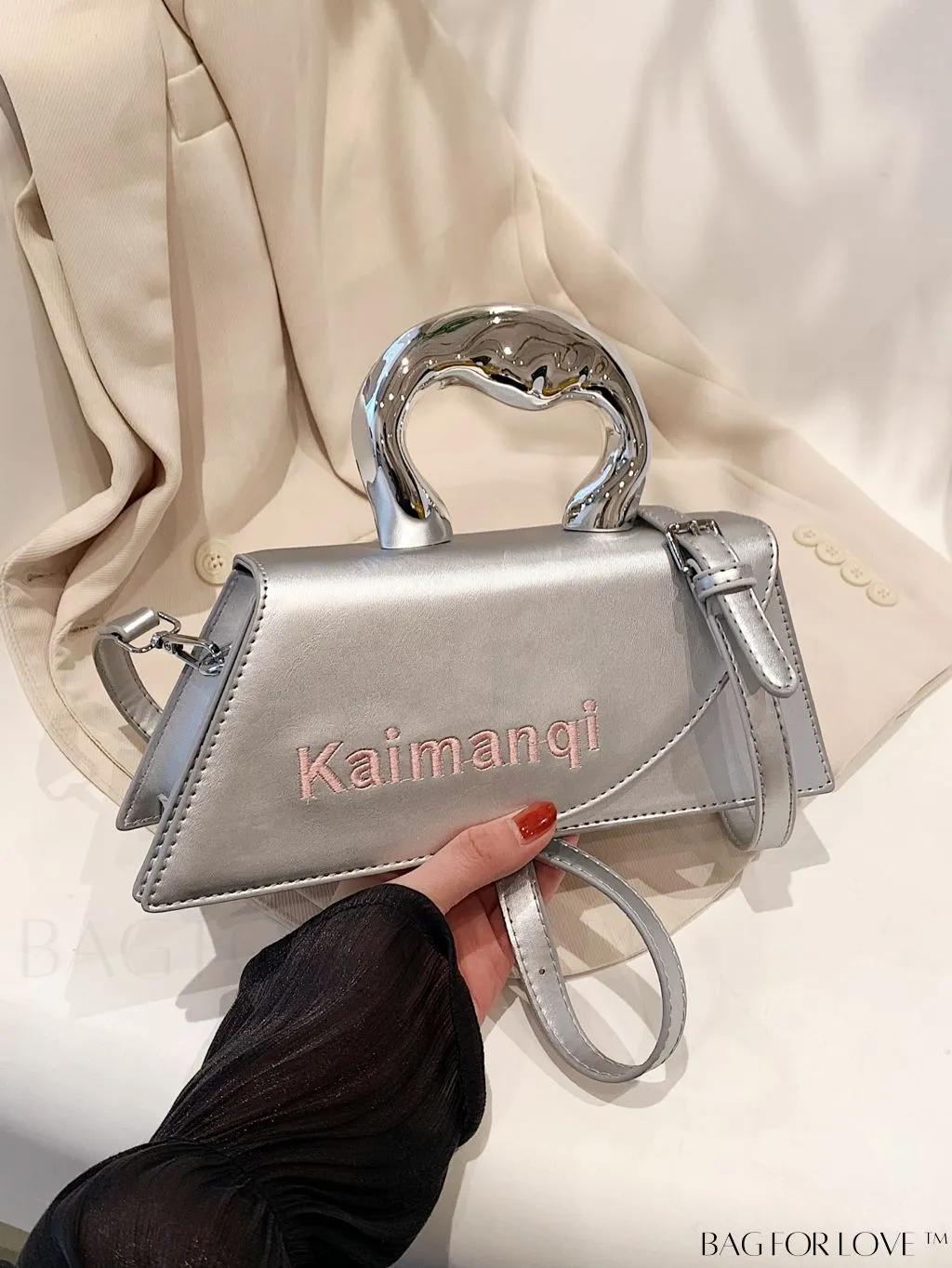 BagForLove - Elegant Metal Handled Medium Flap Baguette