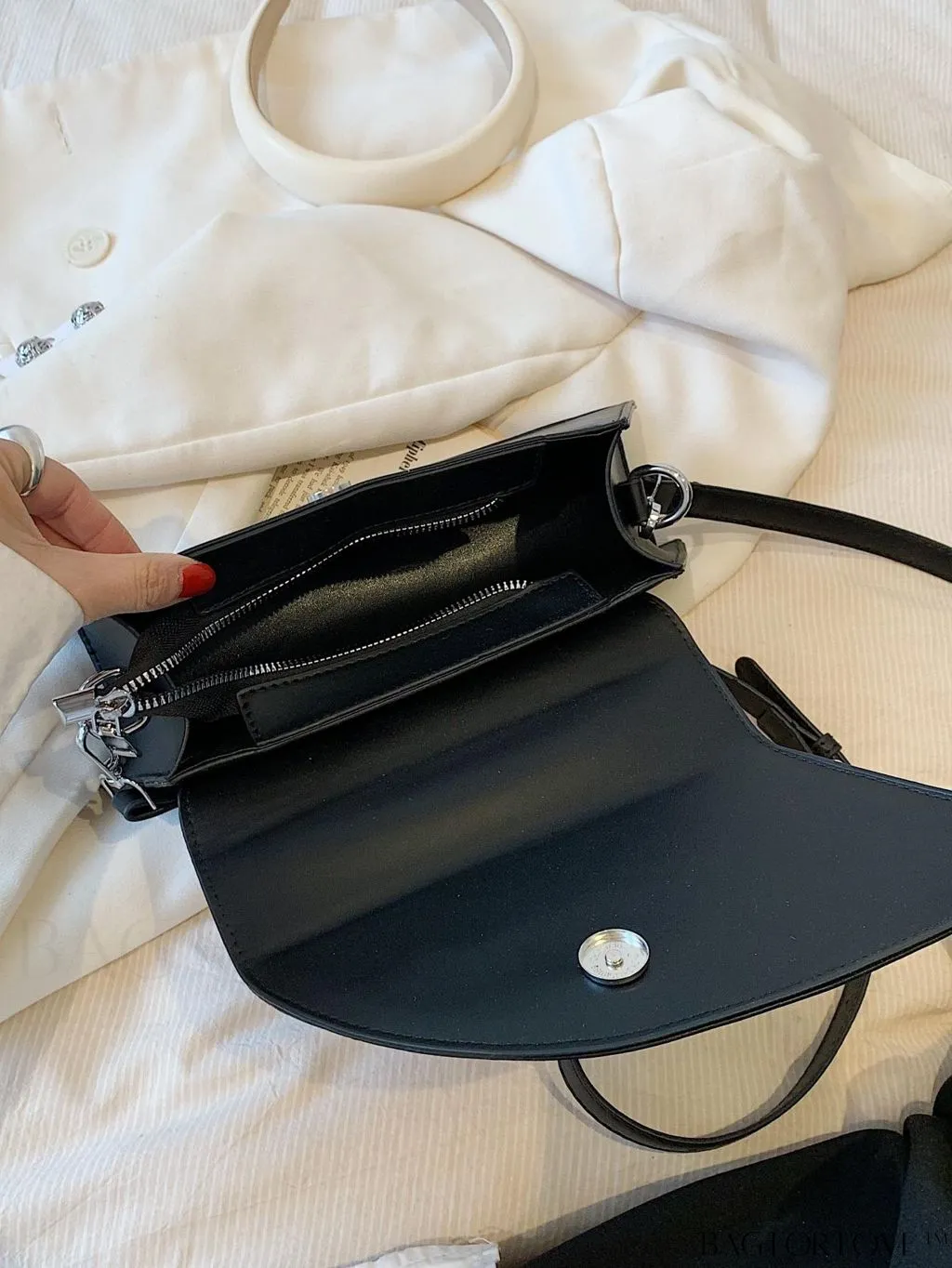 BagForLove - Elegant Metal Handled Medium Flap Baguette