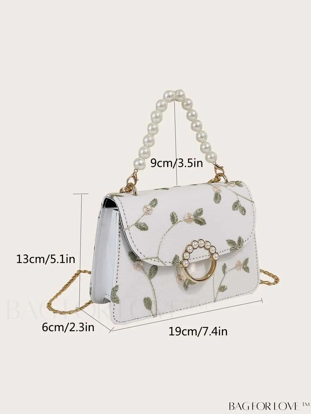 BagForLove - Faux Pearl Floral Embroidery Mini Satchel Bag with Decorative Accents