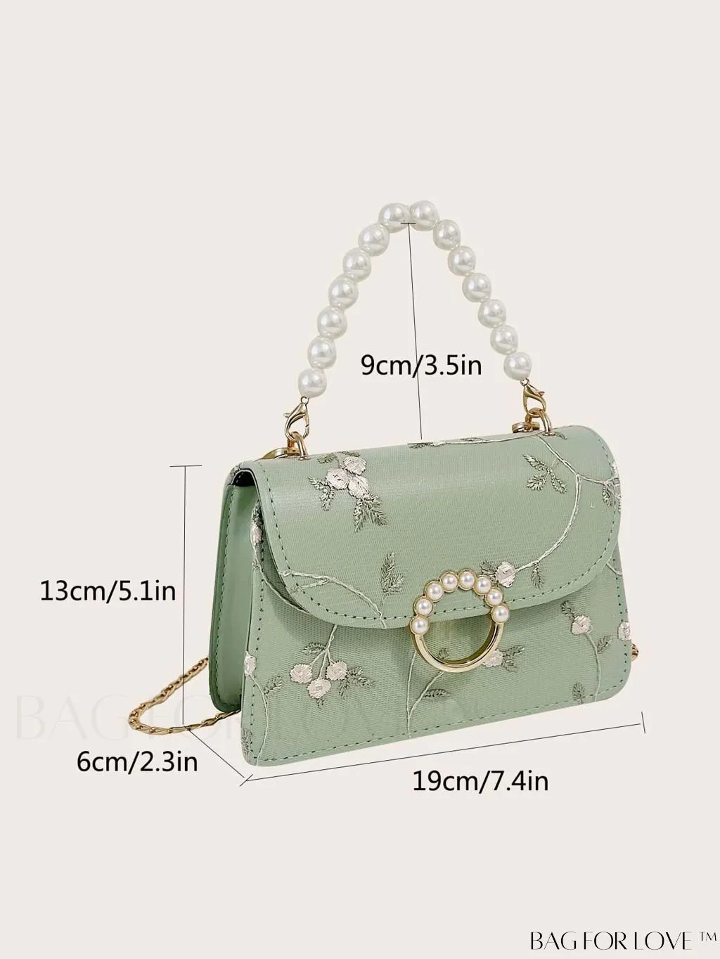 BagForLove - Faux Pearl Floral Embroidery Mini Satchel Bag with Decorative Accents