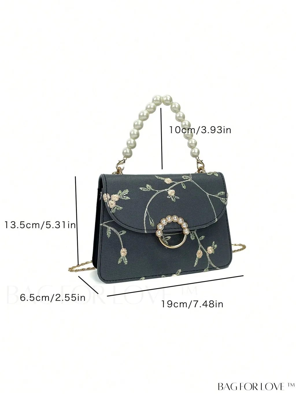 BagForLove - Faux Pearl Floral Embroidery Mini Satchel Bag with Decorative Accents