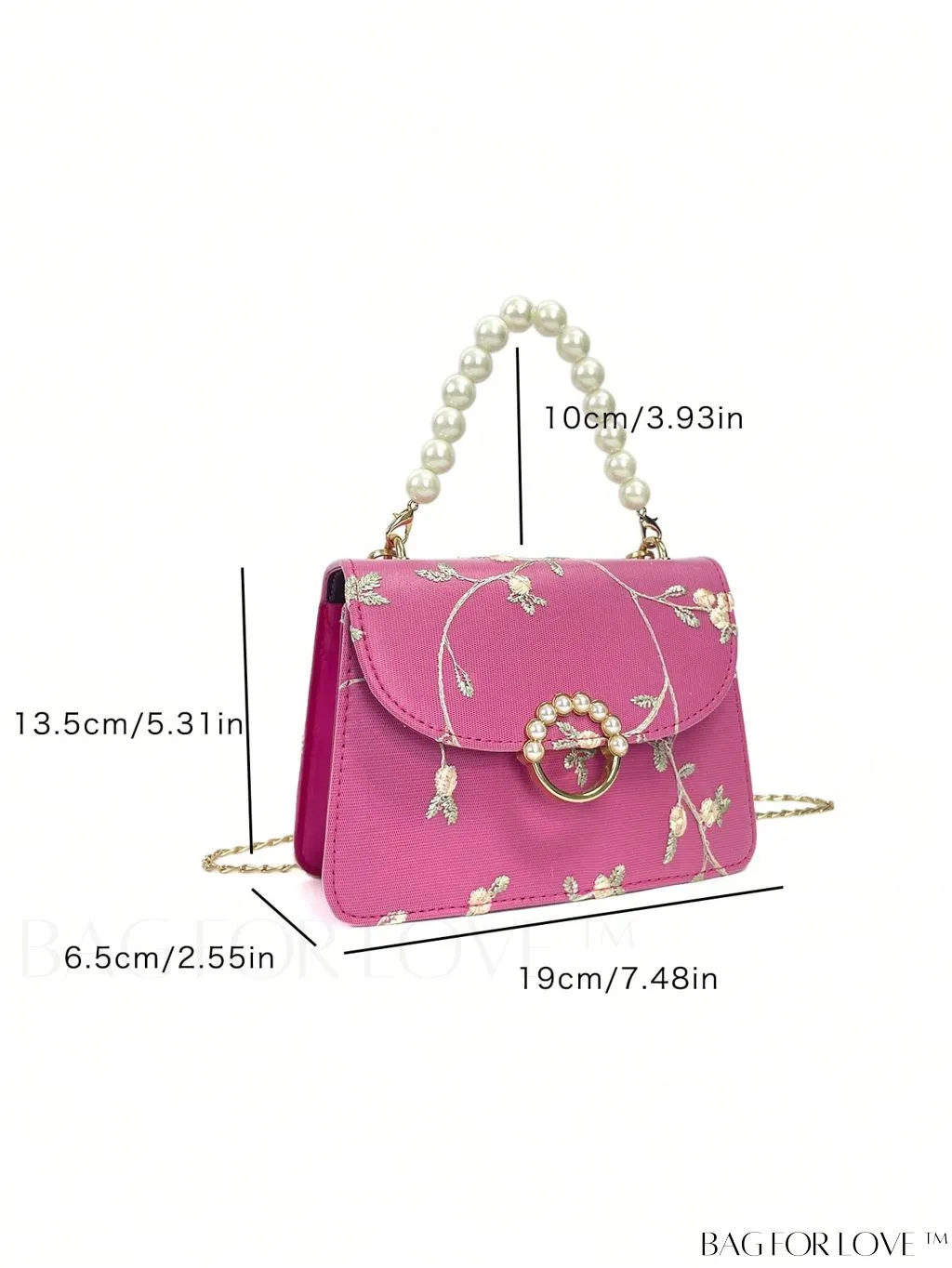 BagForLove - Faux Pearl Floral Embroidery Mini Satchel Bag with Decorative Accents
