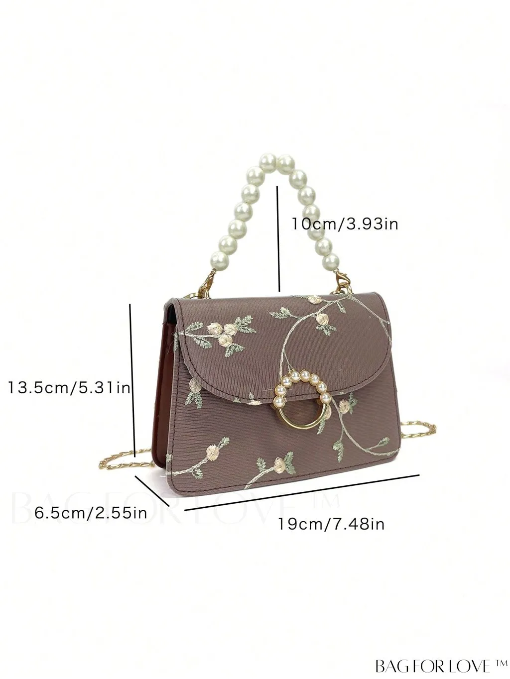 BagForLove - Faux Pearl Floral Embroidery Mini Satchel Bag with Decorative Accents