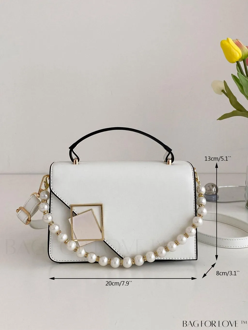 BagForLove - Letter Detail Mini Chain Flap Square Bag with Decorative Charm