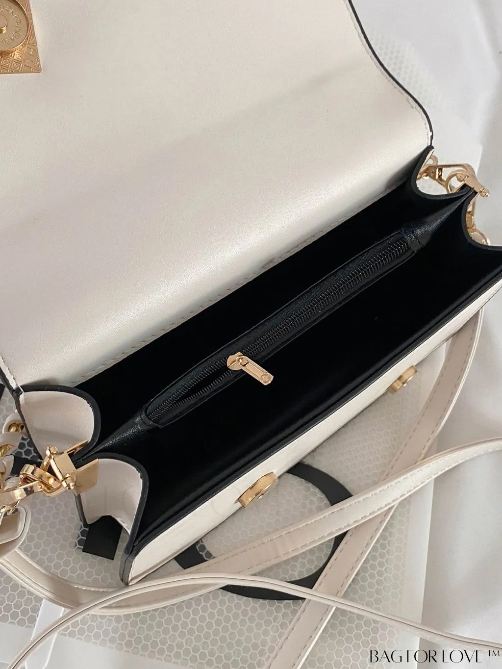 BagForLove - Letter Detail Mini Chain Flap Square Bag with Decorative Charm