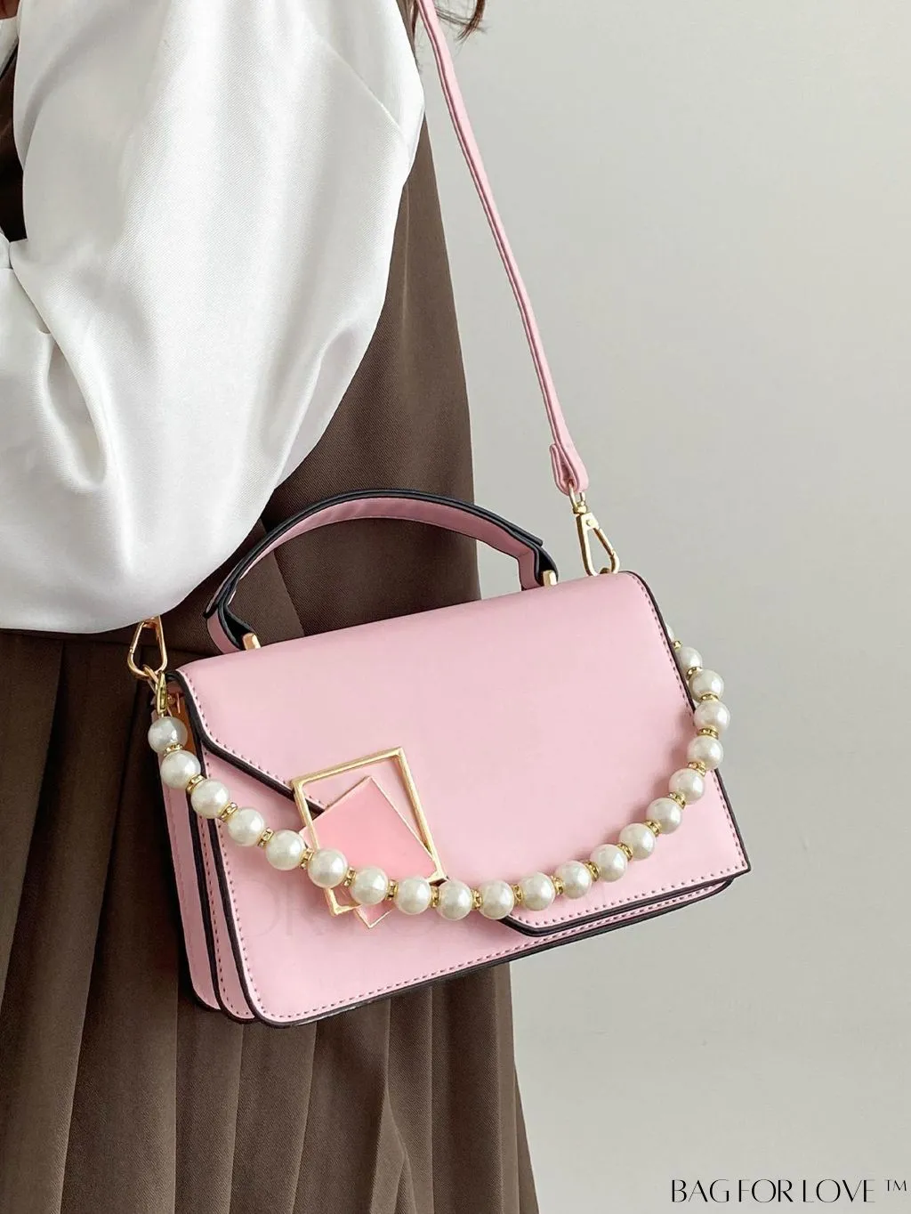 BagForLove - Letter Detail Mini Chain Flap Square Bag with Decorative Charm