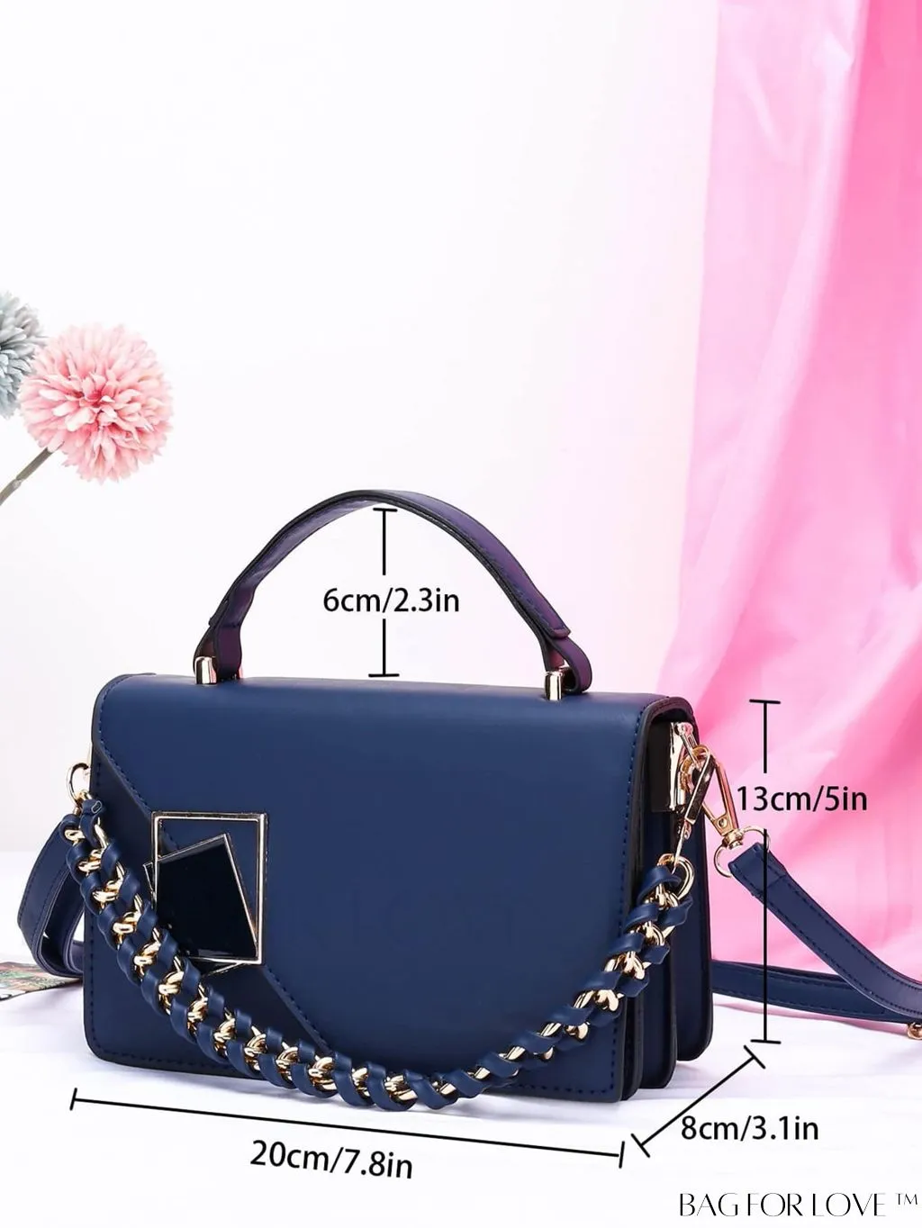 BagForLove - Letter Detail Mini Chain Flap Square Bag with Decorative Charm