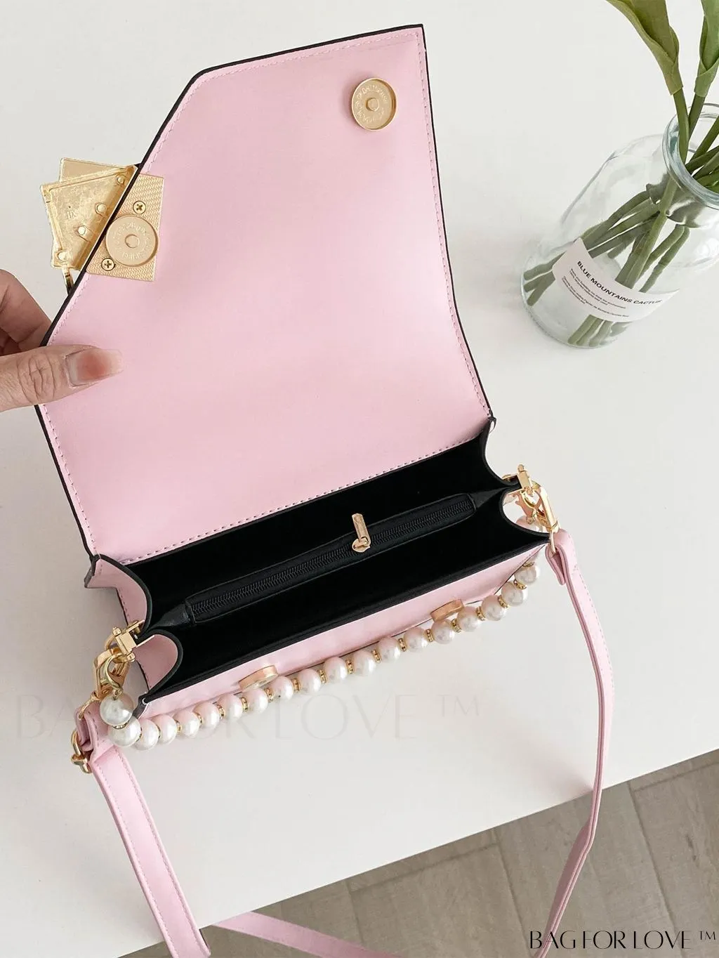 BagForLove - Letter Detail Mini Chain Flap Square Bag with Decorative Charm