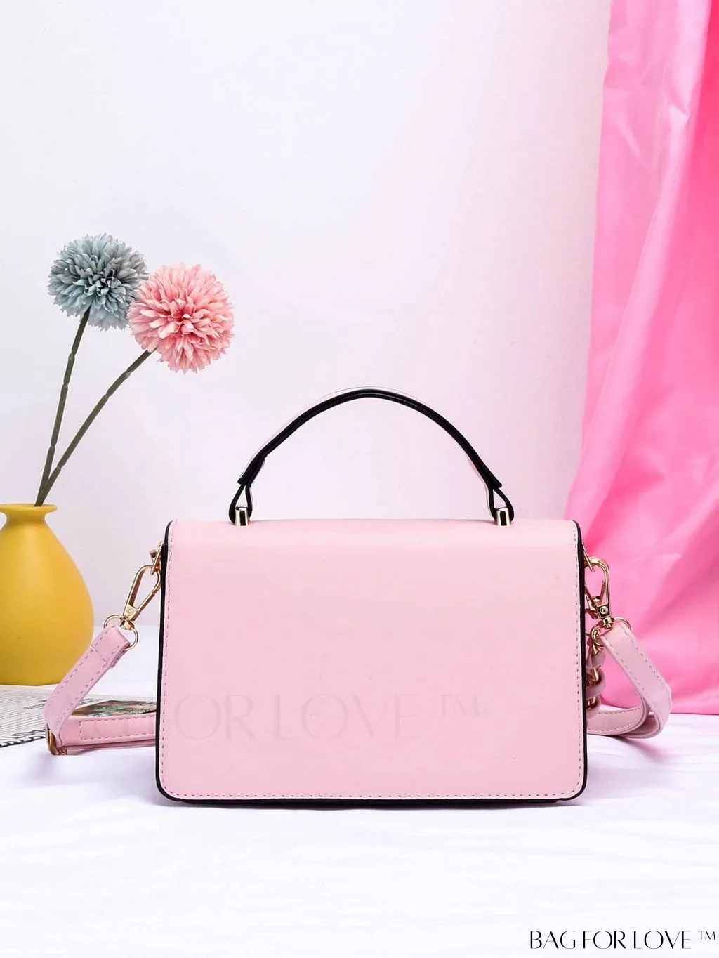 BagForLove - Letter Detail Mini Chain Flap Square Bag with Decorative Charm