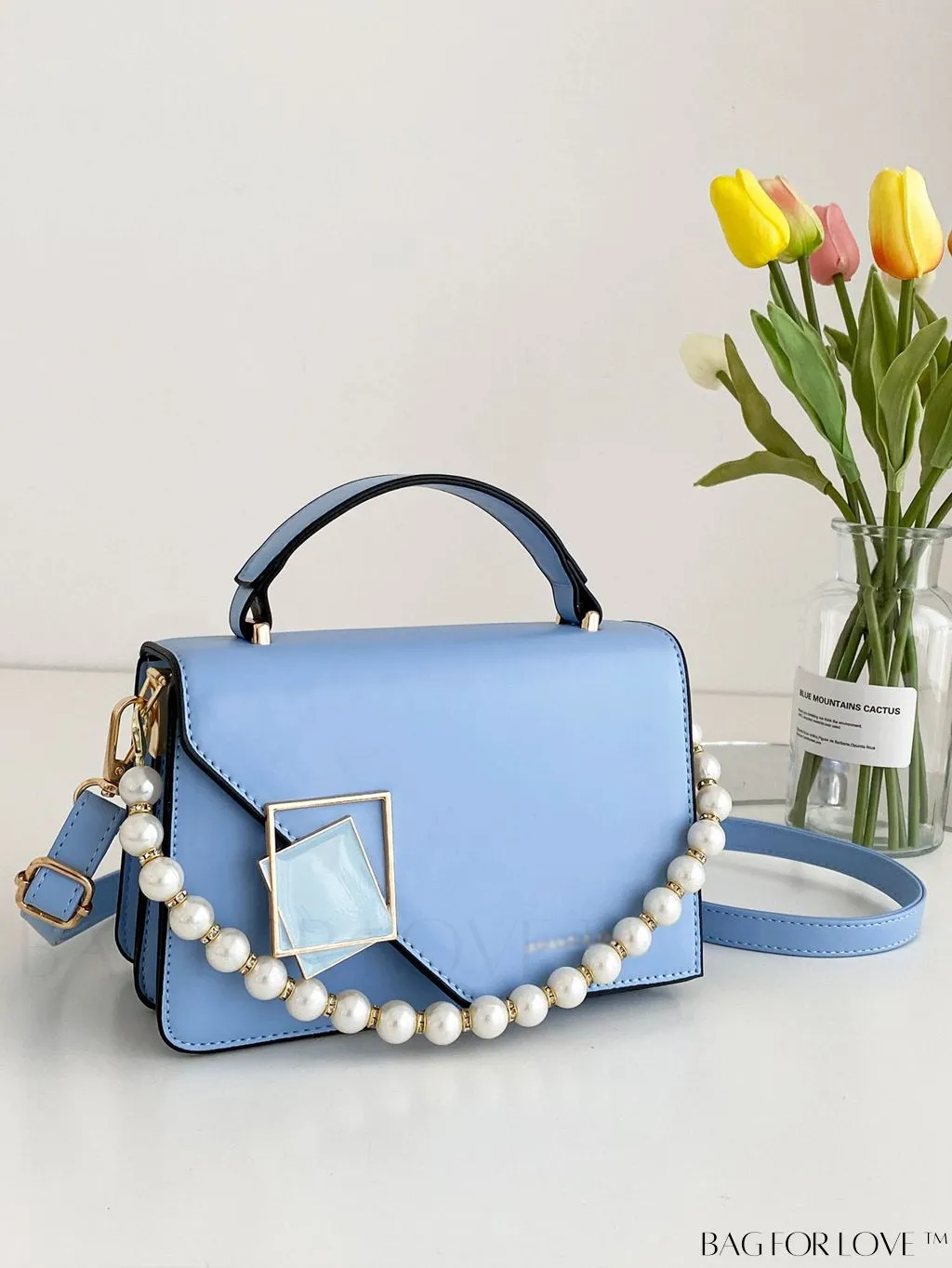 BagForLove - Letter Detail Mini Chain Flap Square Bag with Decorative Charm