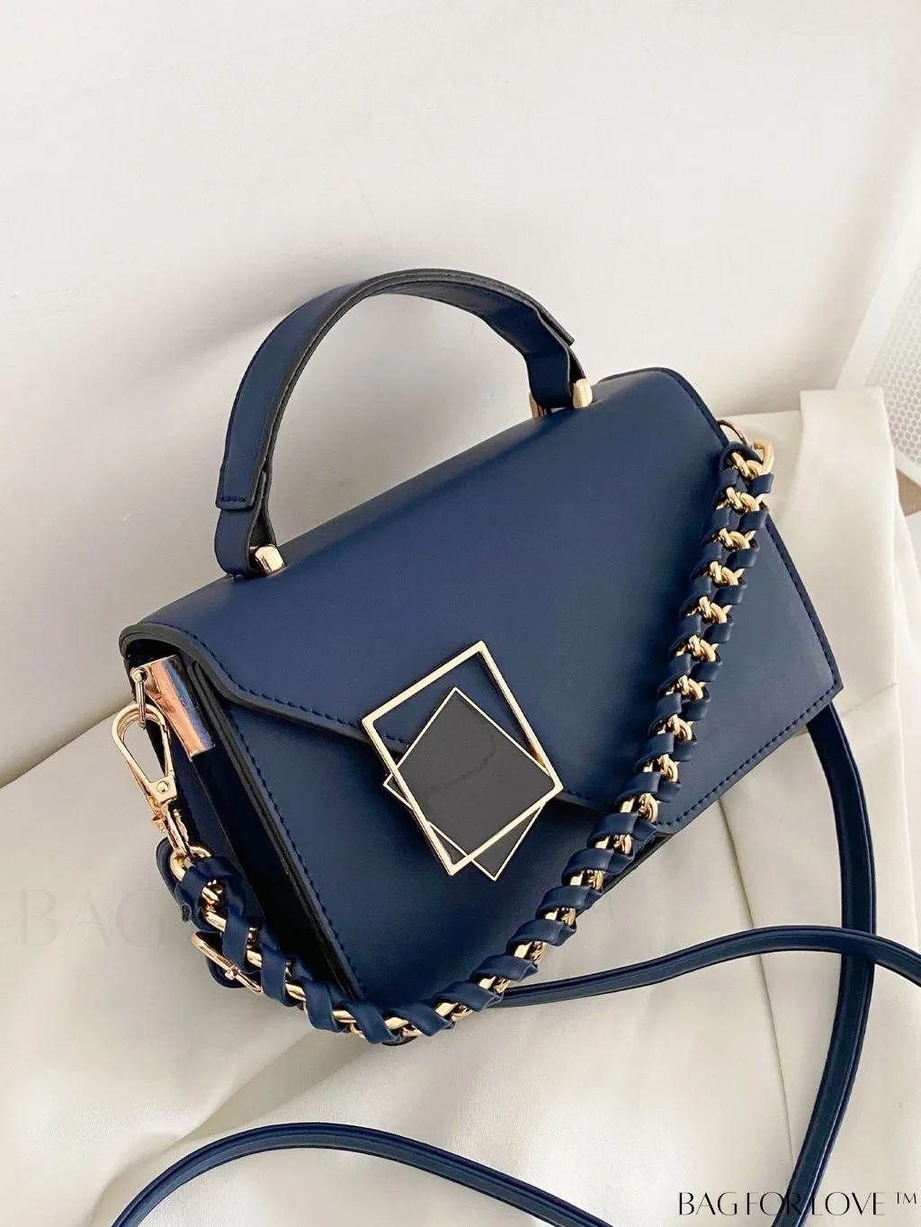 BagForLove - Letter Detail Mini Chain Flap Square Bag with Decorative Charm