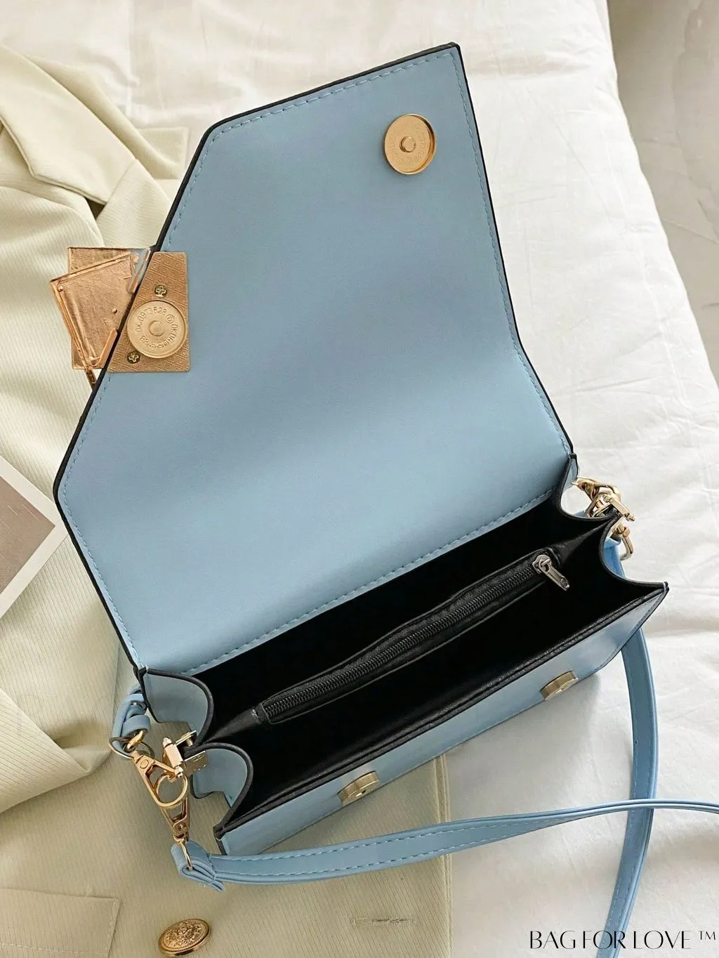 BagForLove - Letter Detail Mini Chain Flap Square Bag with Decorative Charm