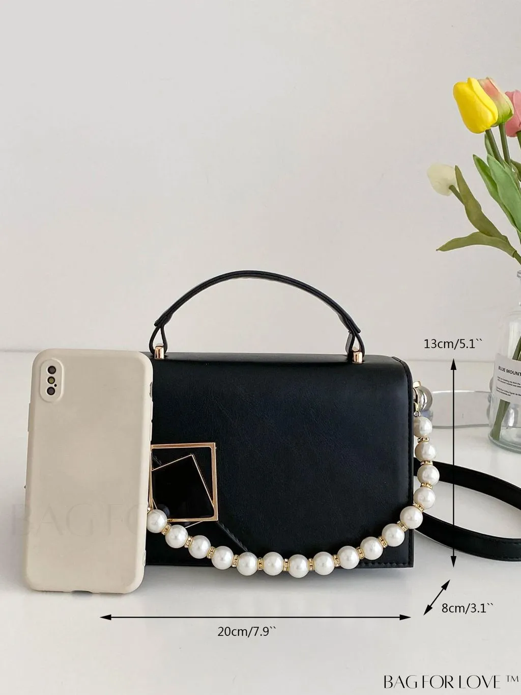 BagForLove - Letter Detail Mini Chain Flap Square Bag with Decorative Charm