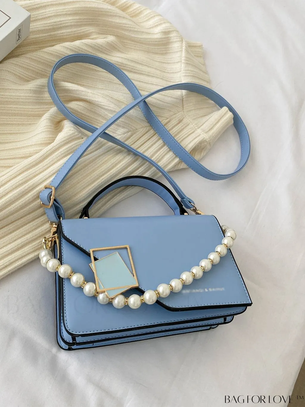 BagForLove - Letter Detail Mini Chain Flap Square Bag with Decorative Charm