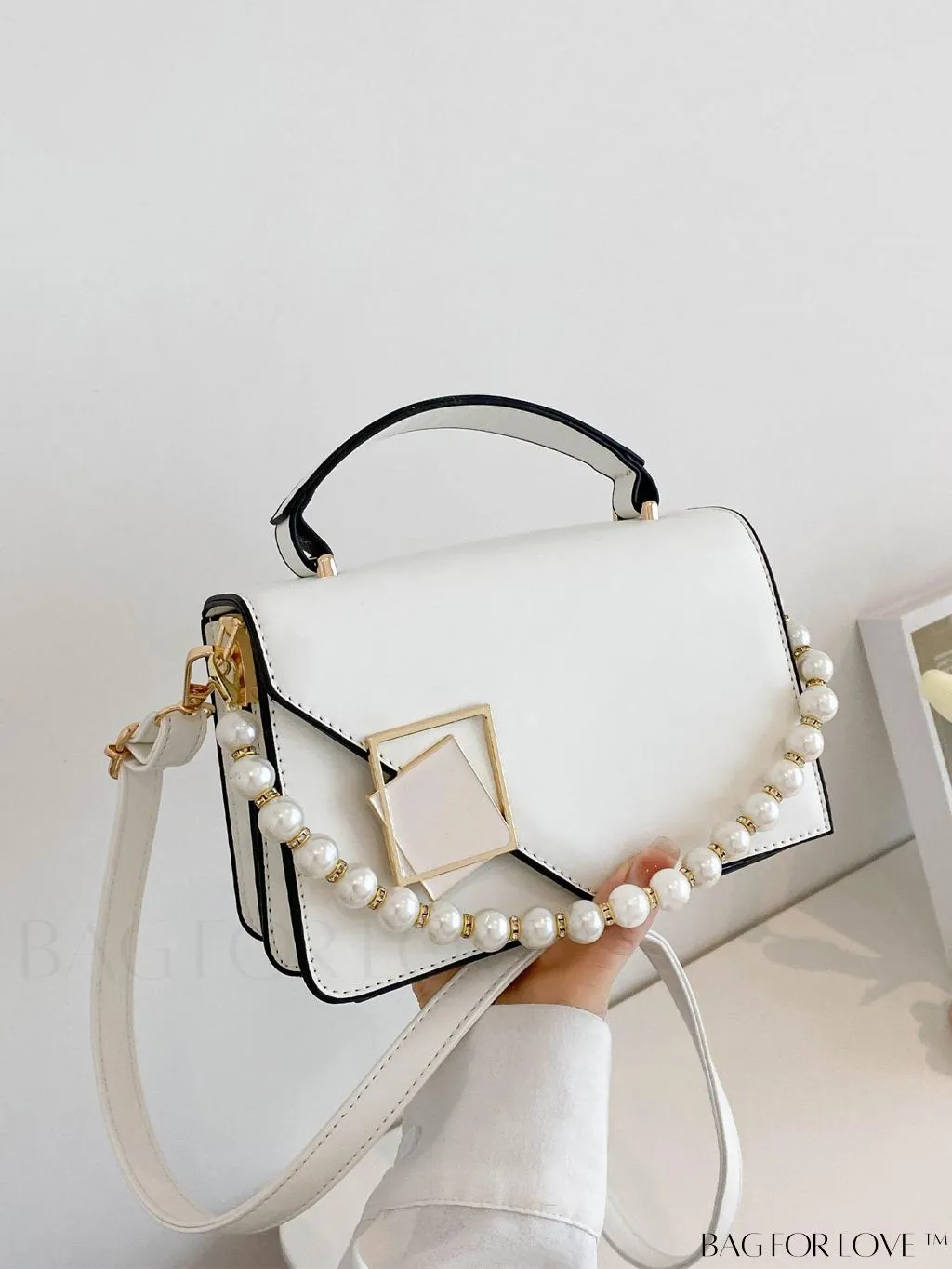 BagForLove - Letter Detail Mini Chain Flap Square Bag with Decorative Charm