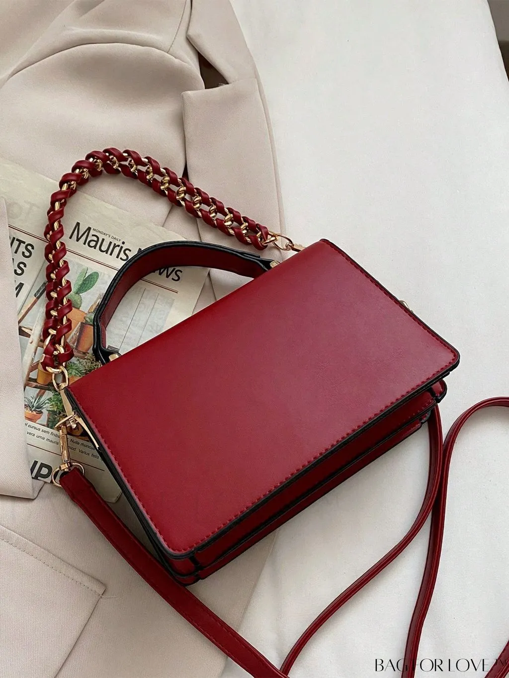 BagForLove - Letter Detail Mini Chain Flap Square Bag with Decorative Charm