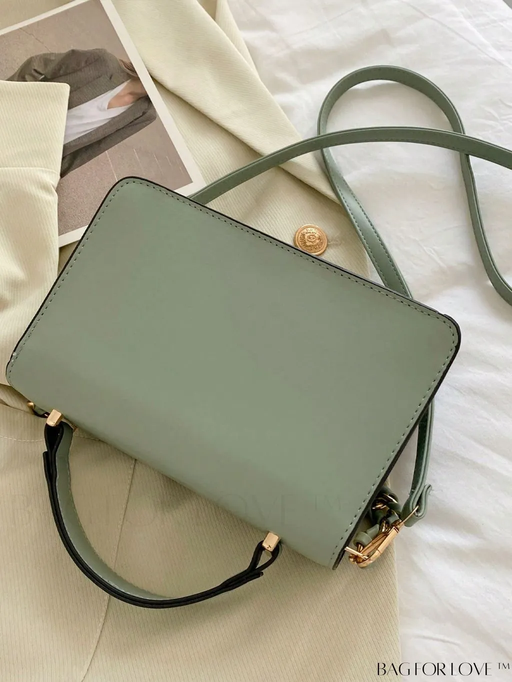 BagForLove - Letter Detail Mini Chain Flap Square Bag with Decorative Charm