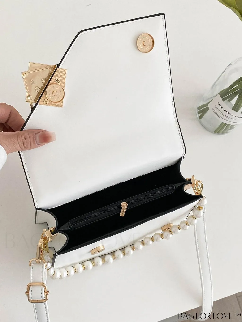BagForLove - Letter Detail Mini Chain Flap Square Bag with Decorative Charm