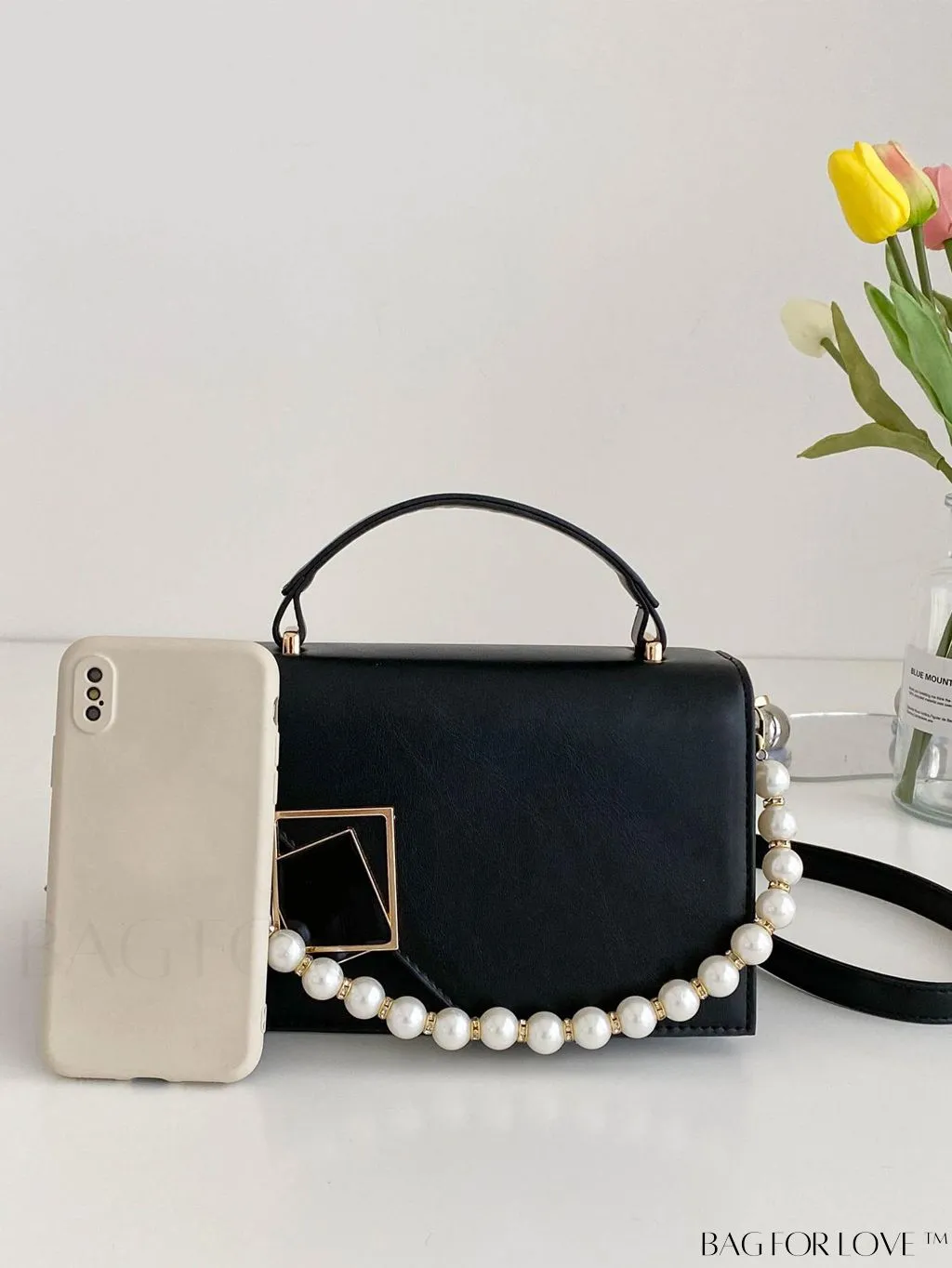 BagForLove - Letter Detail Mini Chain Flap Square Bag with Decorative Charm