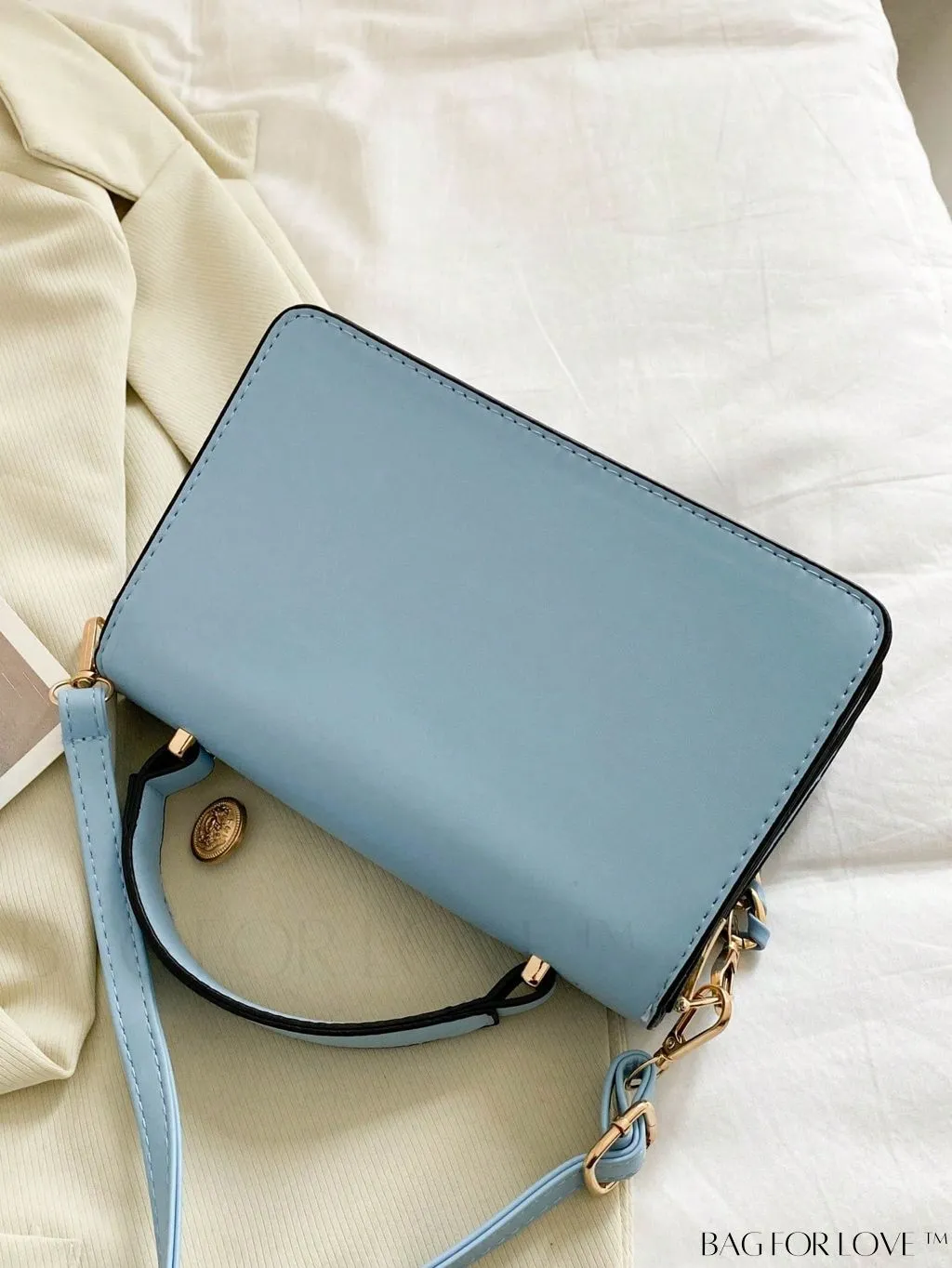 BagForLove - Letter Detail Mini Chain Flap Square Bag with Decorative Charm