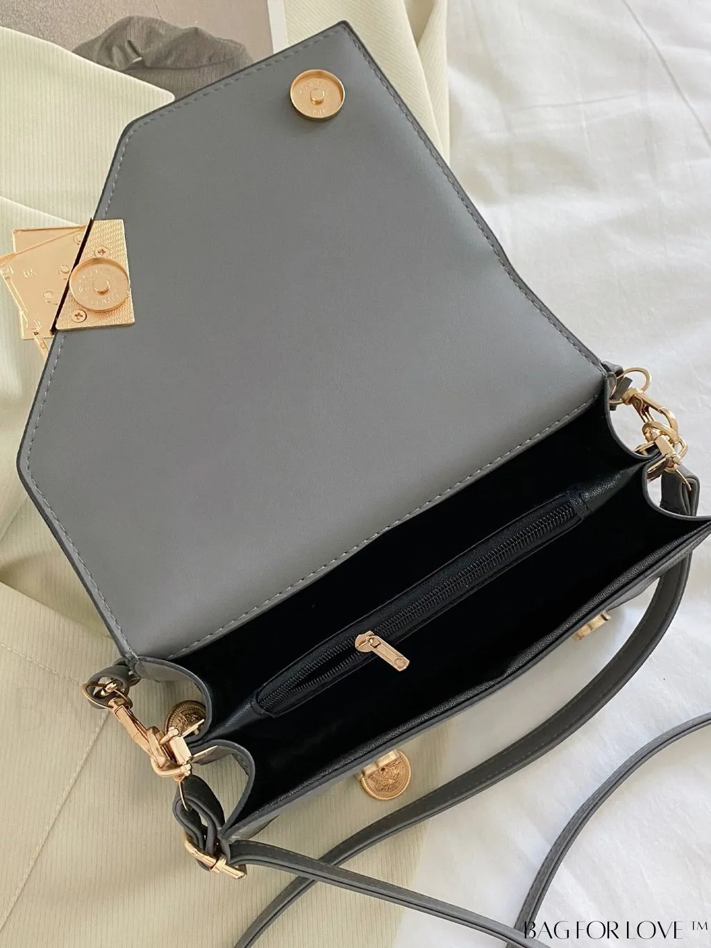 BagForLove - Letter Detail Mini Chain Flap Square Bag with Decorative Charm