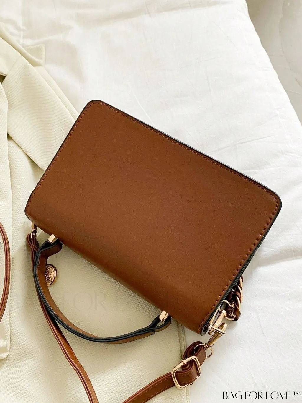 BagForLove - Letter Detail Mini Chain Flap Square Bag with Decorative Charm