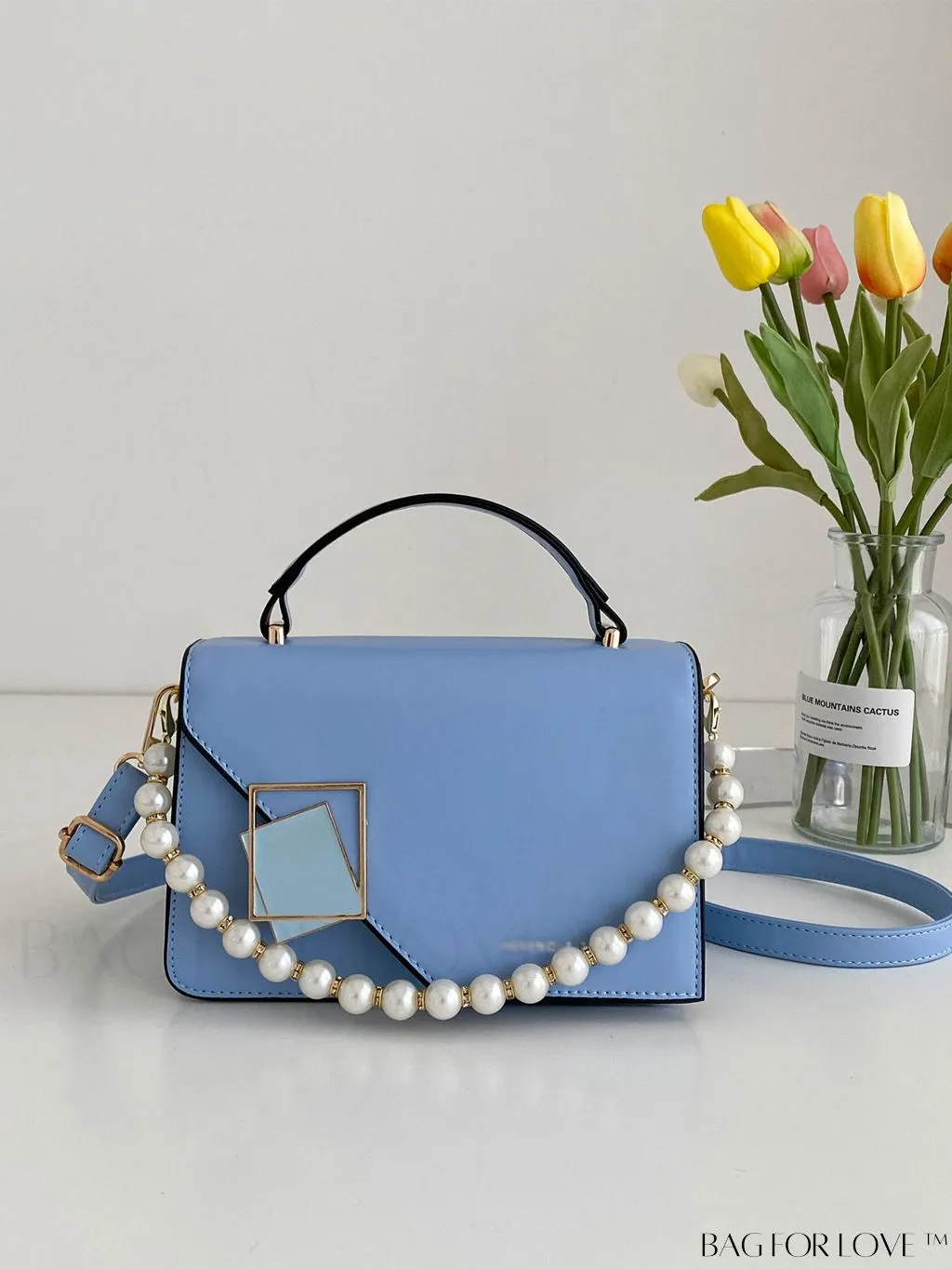 BagForLove - Letter Detail Mini Chain Flap Square Bag with Decorative Charm