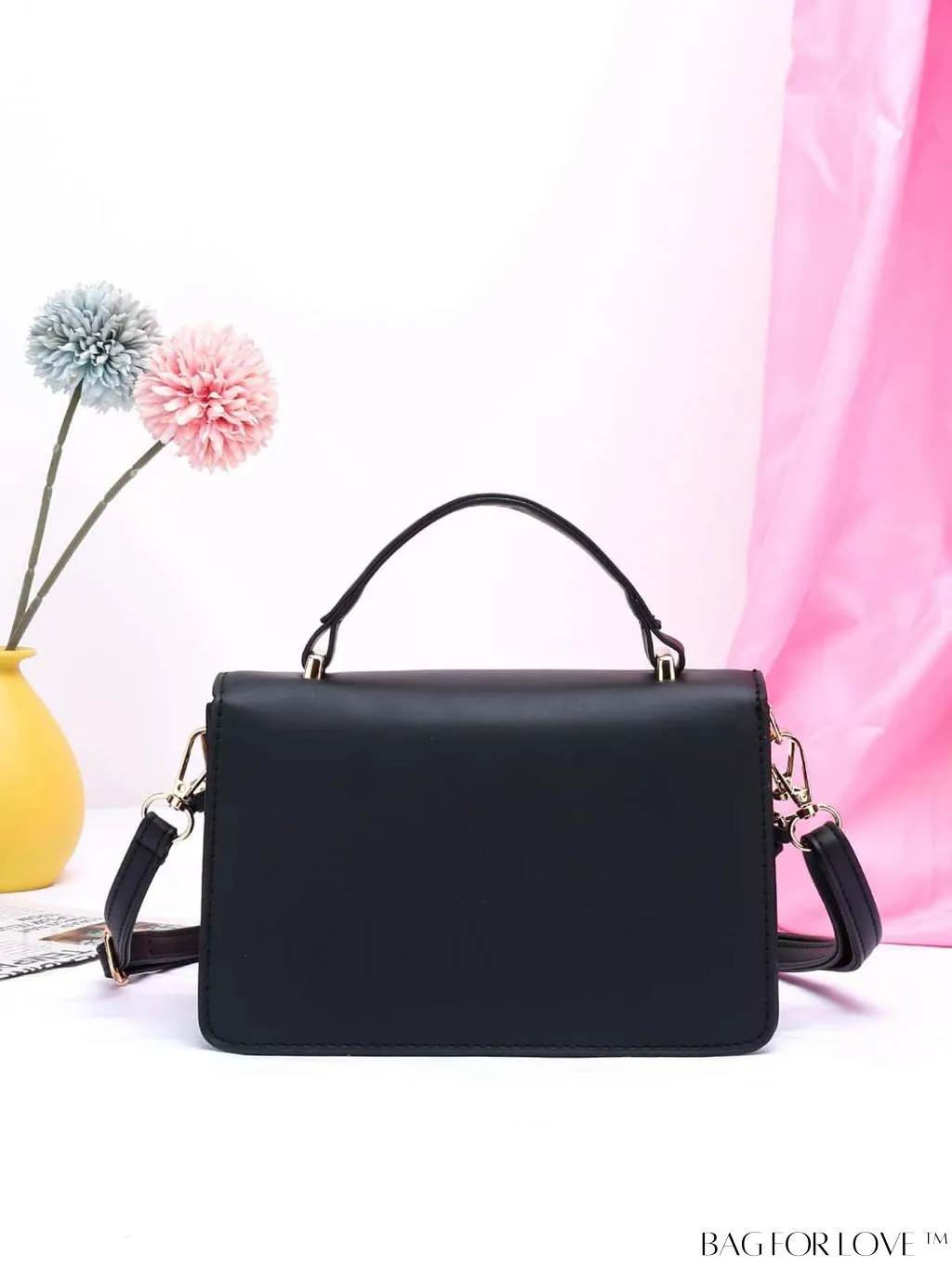 BagForLove - Letter Detail Mini Chain Flap Square Bag with Decorative Charm