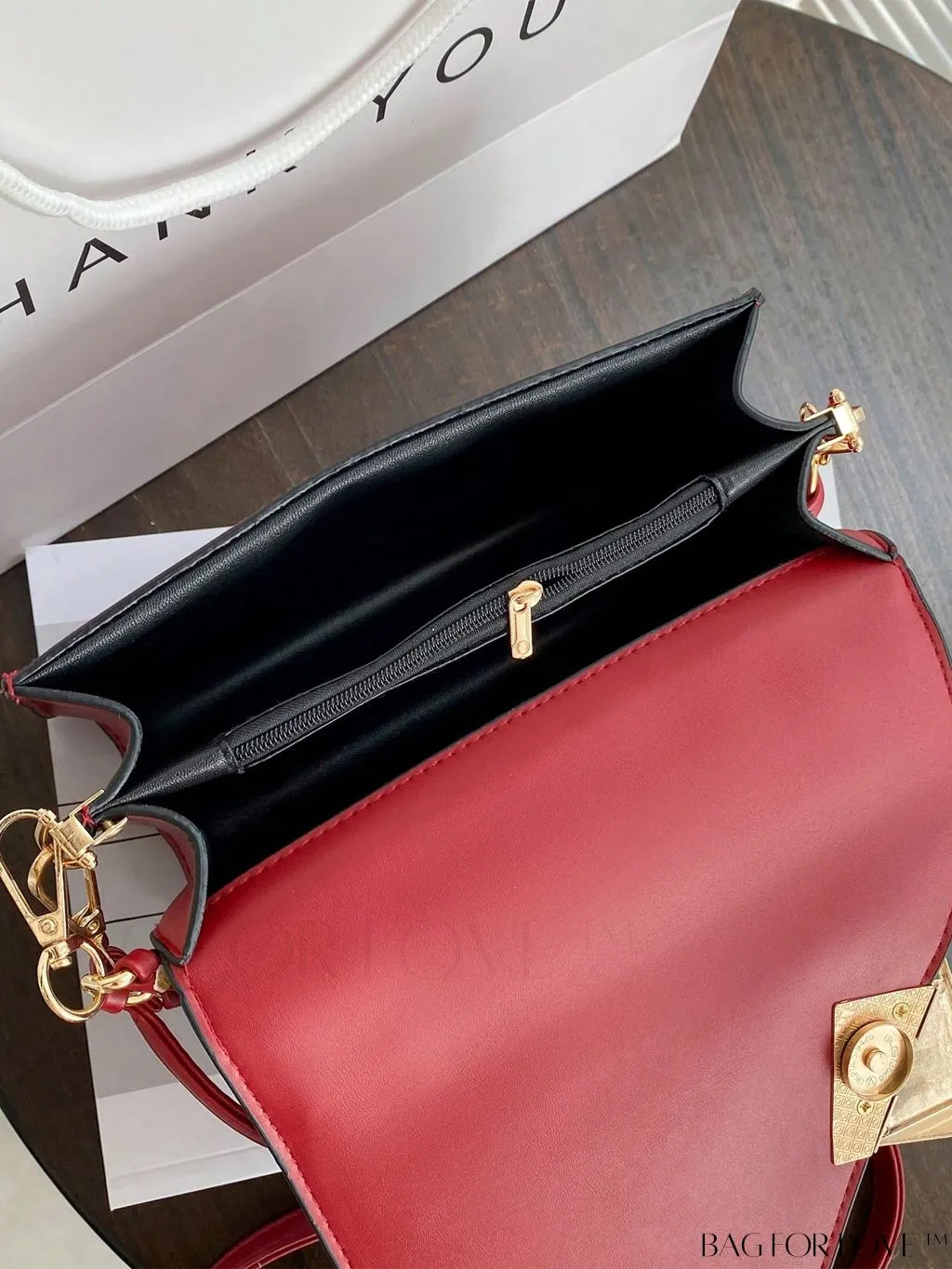 BagForLove - Letter Detail Mini Chain Flap Square Bag with Decorative Charm
