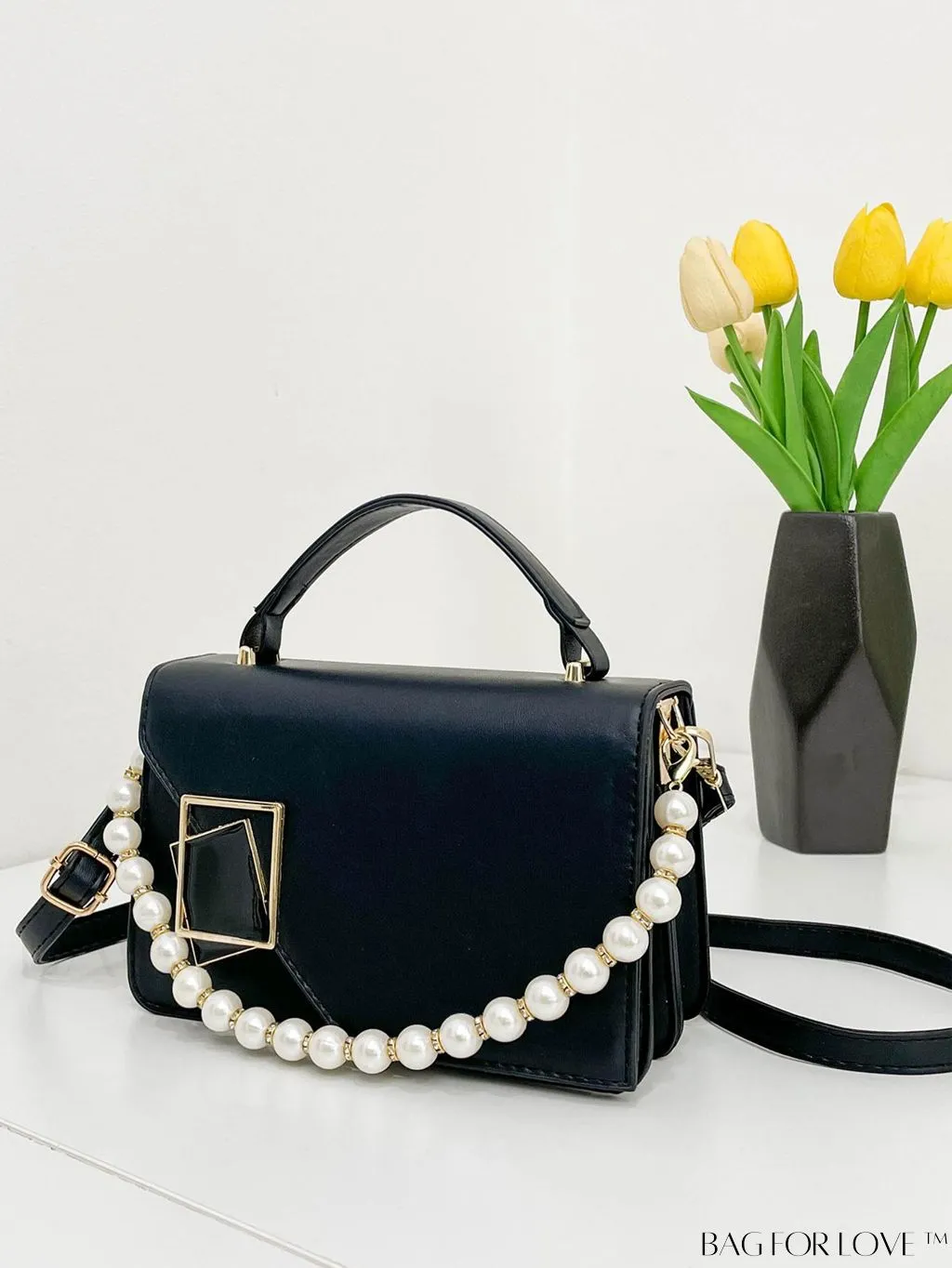 BagForLove - Letter Detail Mini Chain Flap Square Bag with Decorative Charm