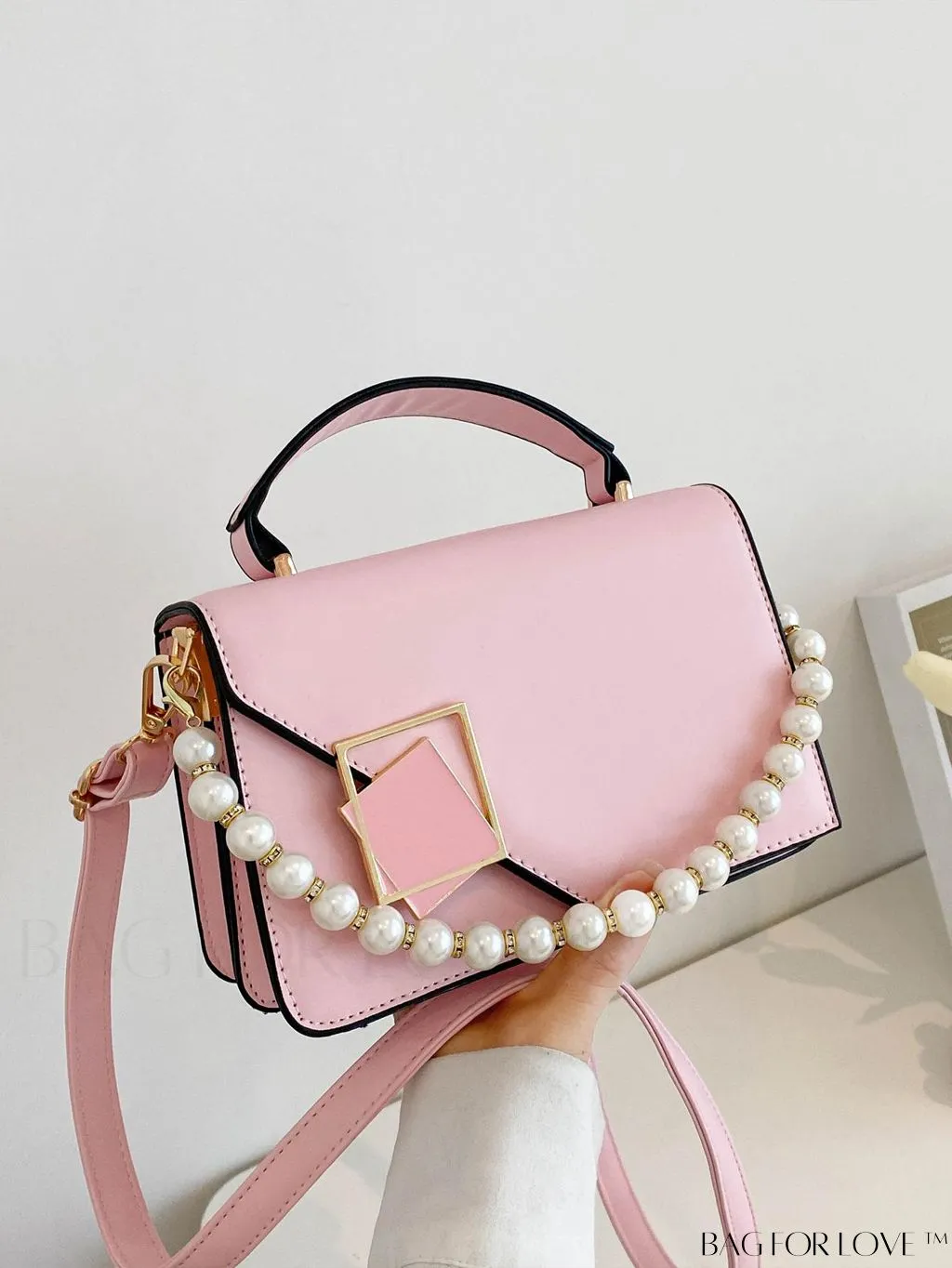 BagForLove - Letter Detail Mini Chain Flap Square Bag with Decorative Charm